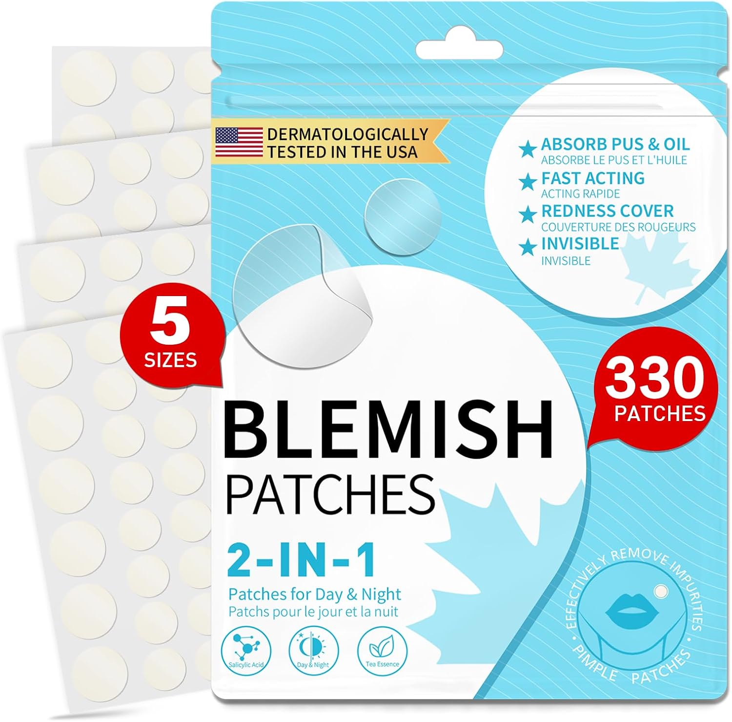 Detalle de PimpleGuard 330-Piece Hydrocolloid Pimple Patches, Ultra-Thin Day & Night