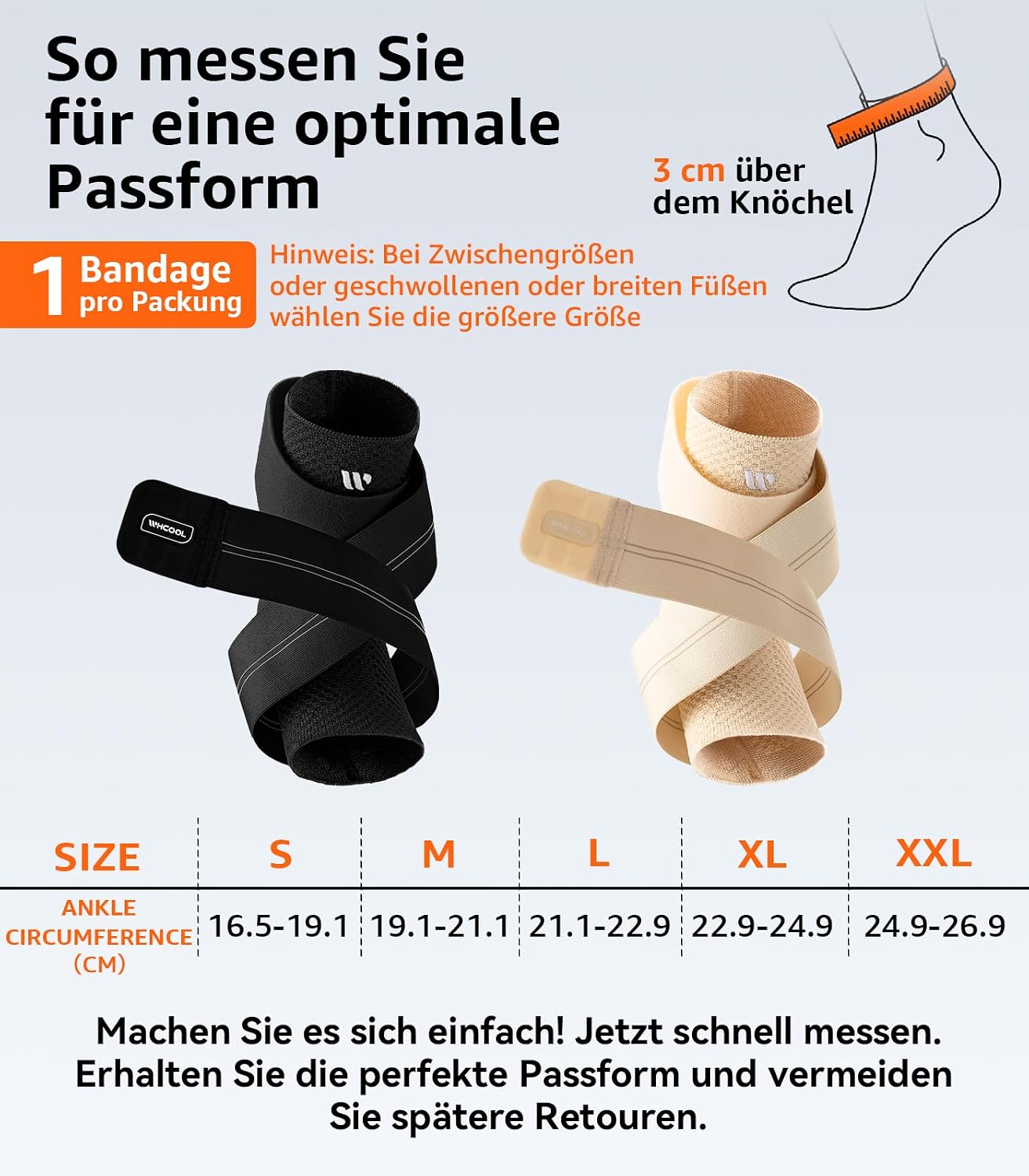 Thumbnail 5 de WHCOOL Flache Strick-Knöchelstütze mit 7-Zonen-Kompression (dynamische Kompressionsmanschette) – für Damen & Herren, M, Schwarz