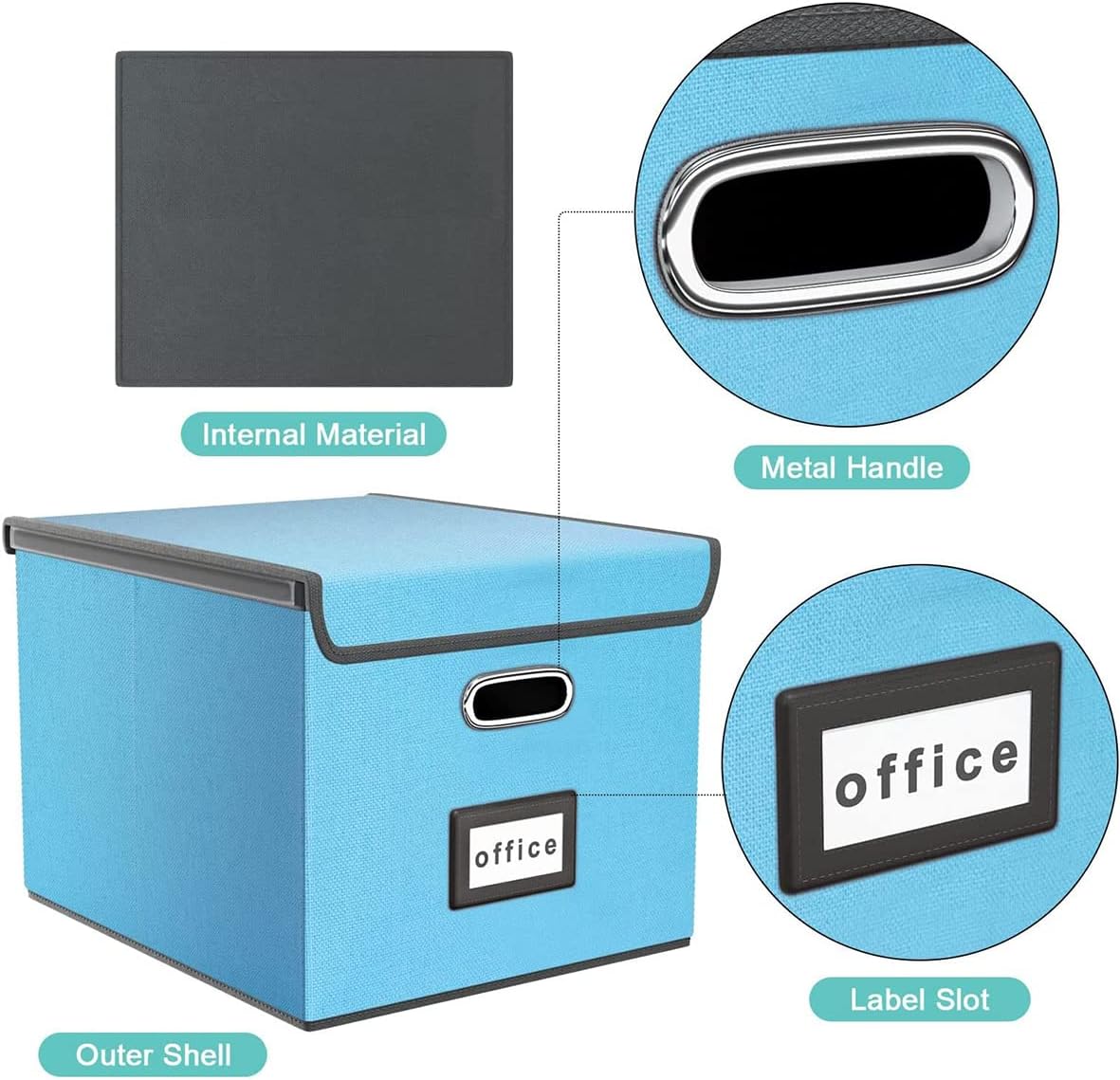 Detalle de TORASO LG-Sky Blue-2pcs Collapsible Linen File Organizer Boxes with Lids