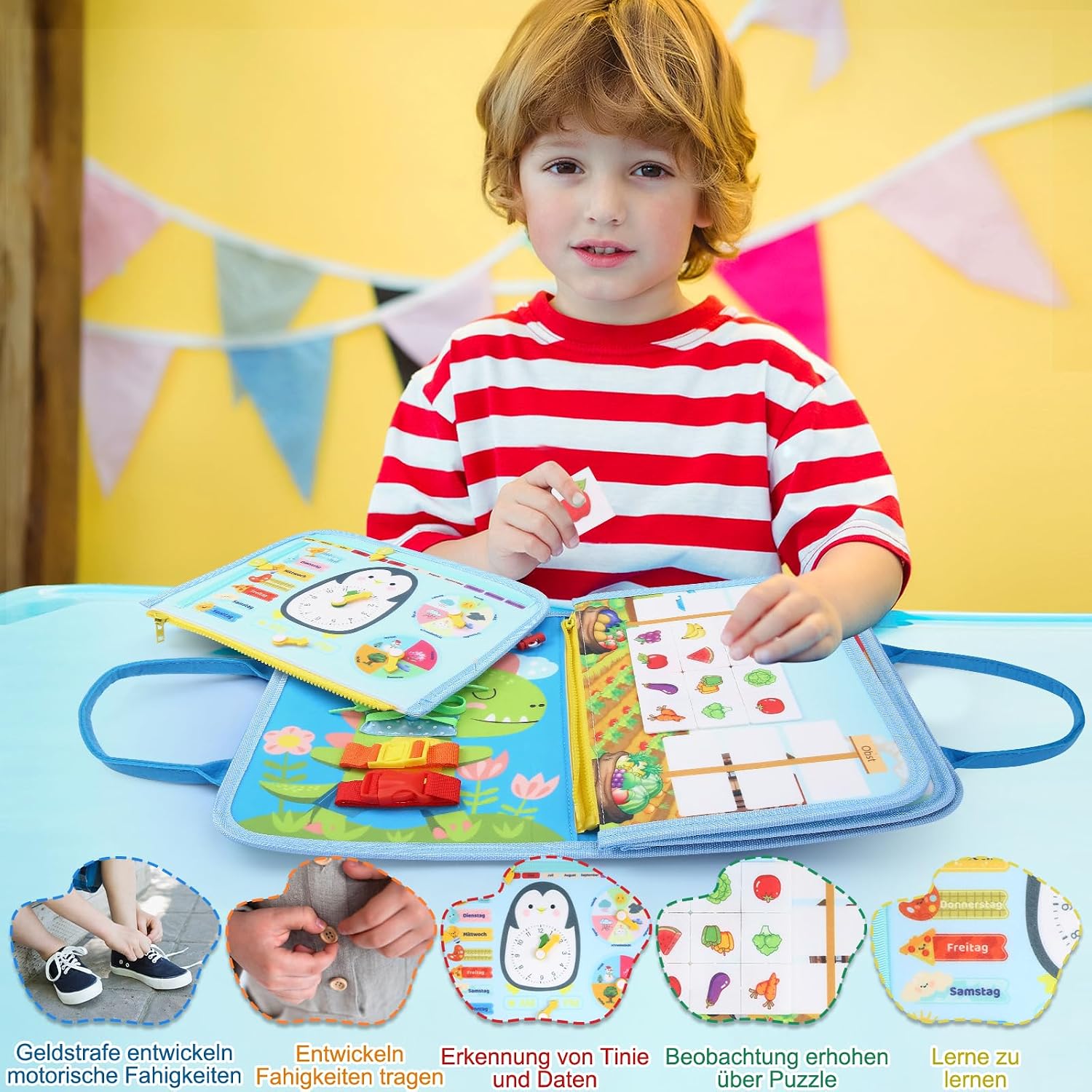 Detalle 2 de khlerox Busy Board Montessori-Spielzeug für Kleinkinder (Hellblau) – sensorisches Lernaktivitätsbrett für Feinmotorik