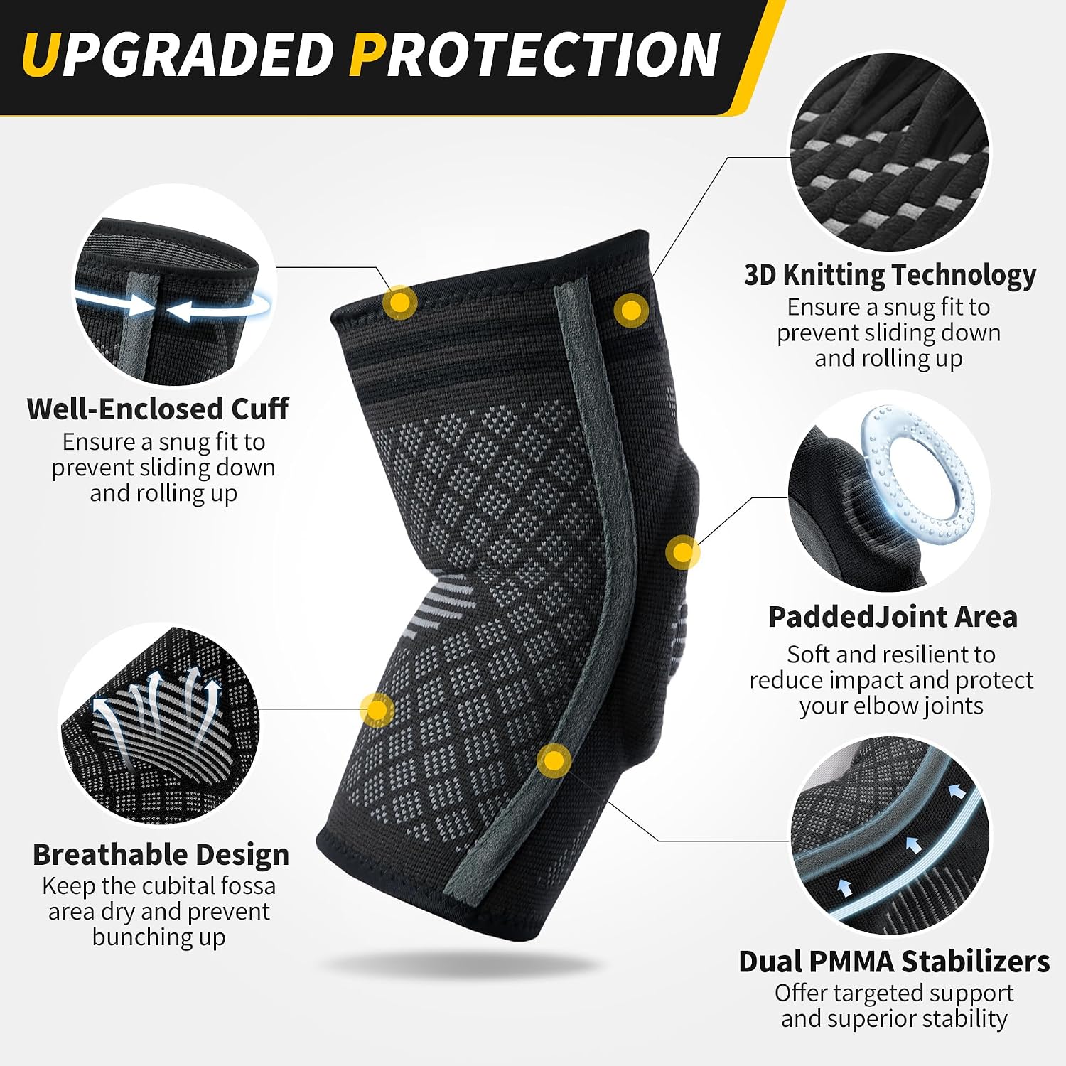 Detalle de CAMBIVO 2× Ellenbogenbandage mit Gelpolster und Seitenstabilisatoren – Kompression bei Tennisarm & Golferarm