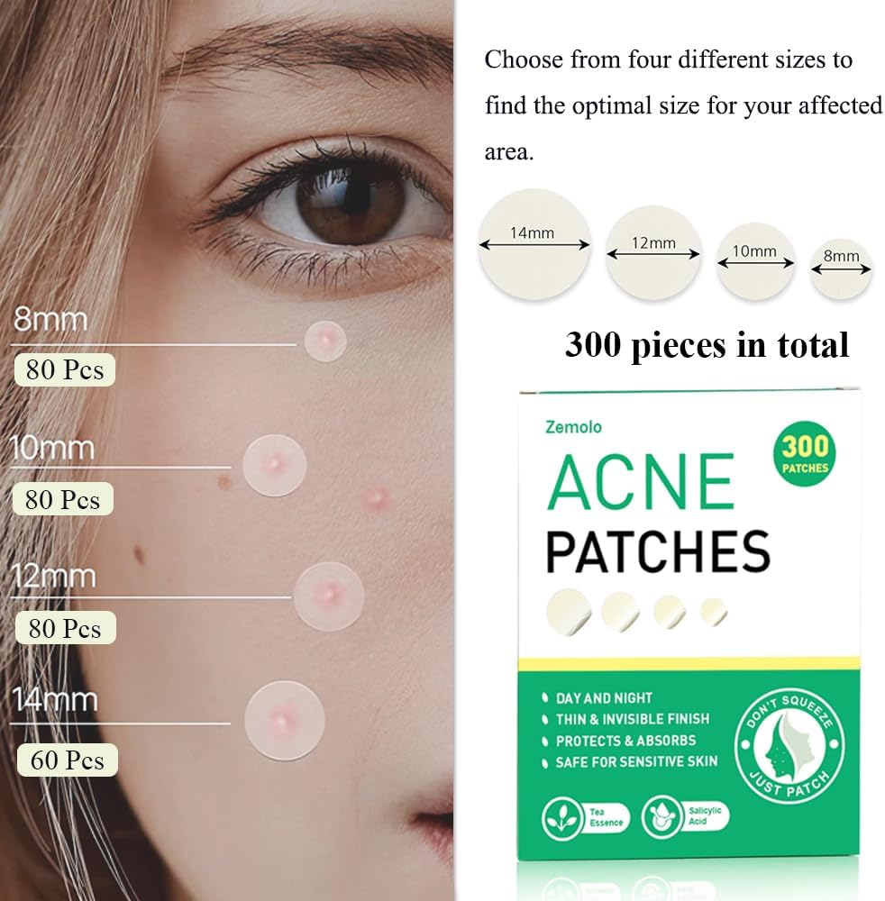 Detalle de Zemolo puistjespatches, 300 hydrocolloïde patches in vier maten