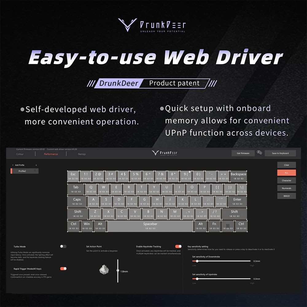 Detalle de DrunkDeer G60 Rapid Trigger mechanische Gaming-Tastatur (TKL, 60% Layout, Magnetschalter) – Weiß