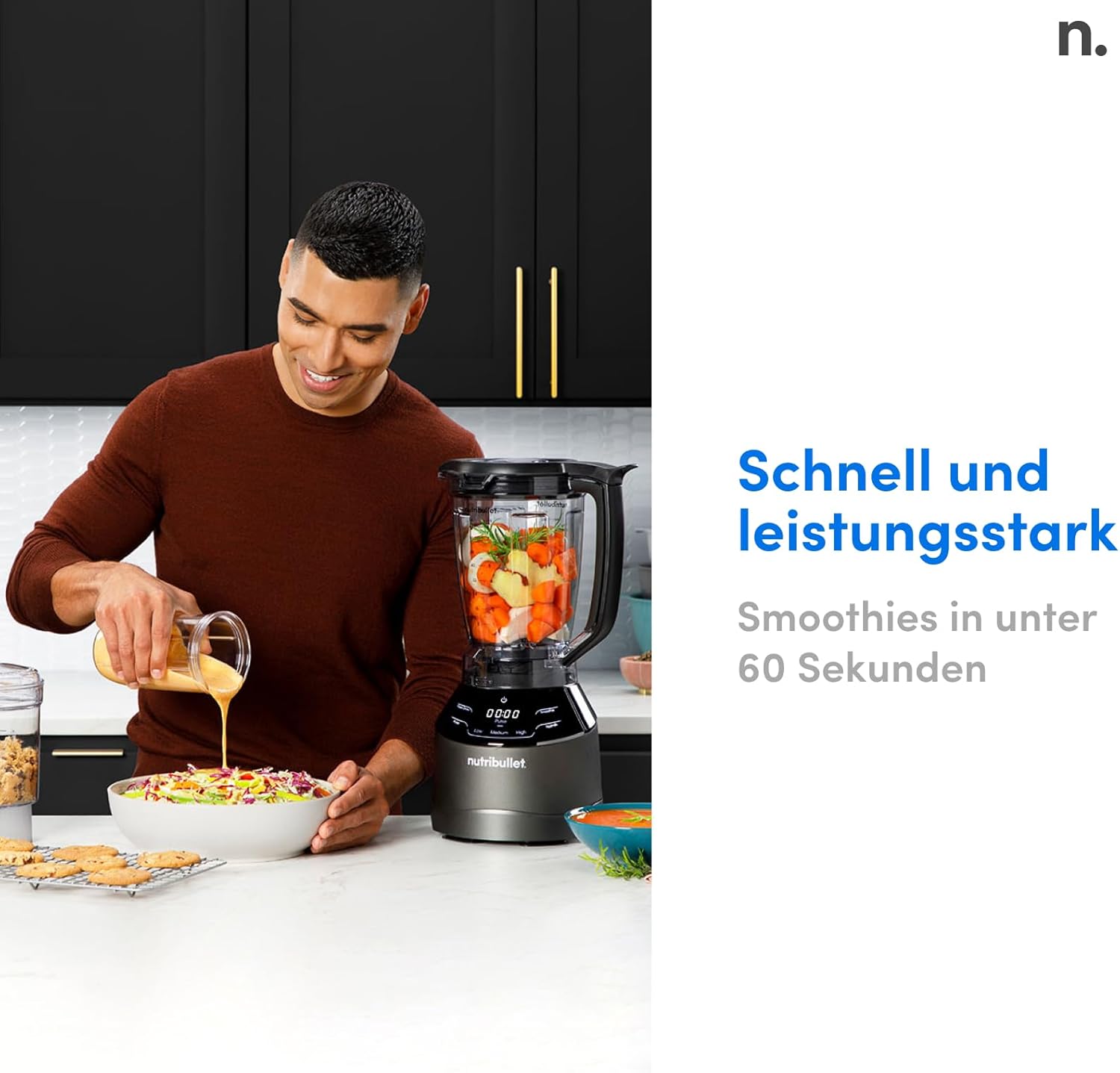 Thumbnail 4 de NutriBullet Full Size Blender Combo NBF580B – Mixer & Zerkleinerer mit 1,89-l-Krug und 1200-Watt-Antrieb (schwarz)