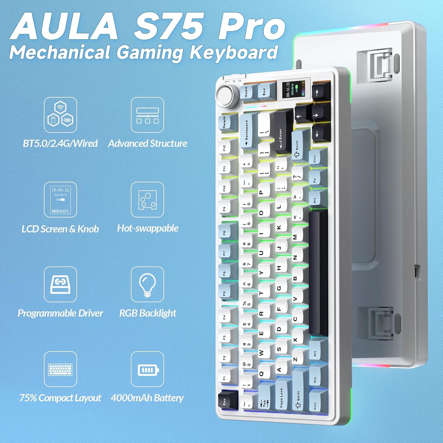 Detalle 2 de AULA S75 PRO 75% Wireless Mechanical Keyboard
