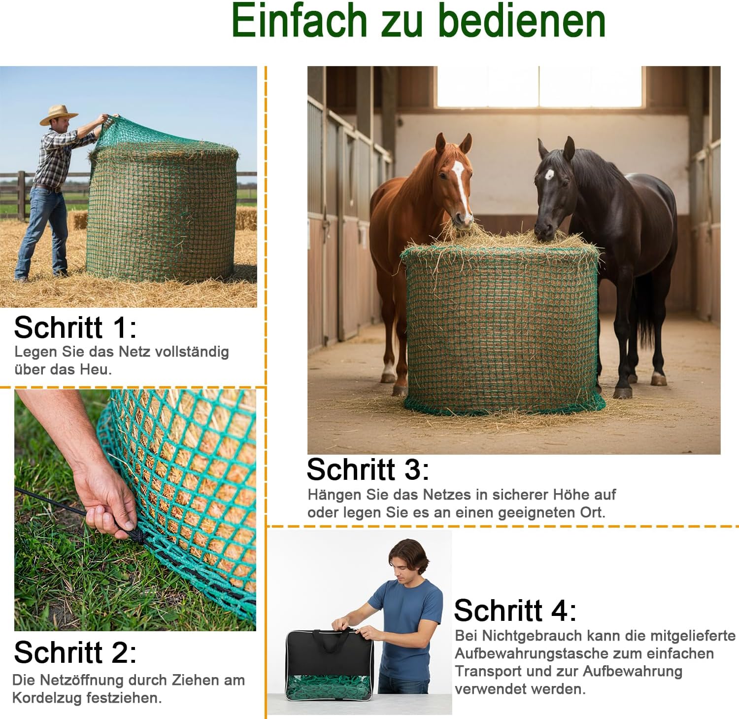Detalle de HopesEager Heunetz Rundballen Ø120 cm – engmaschig, 120 cm hoch, 4,5 x 4,5 cm Maschenweite