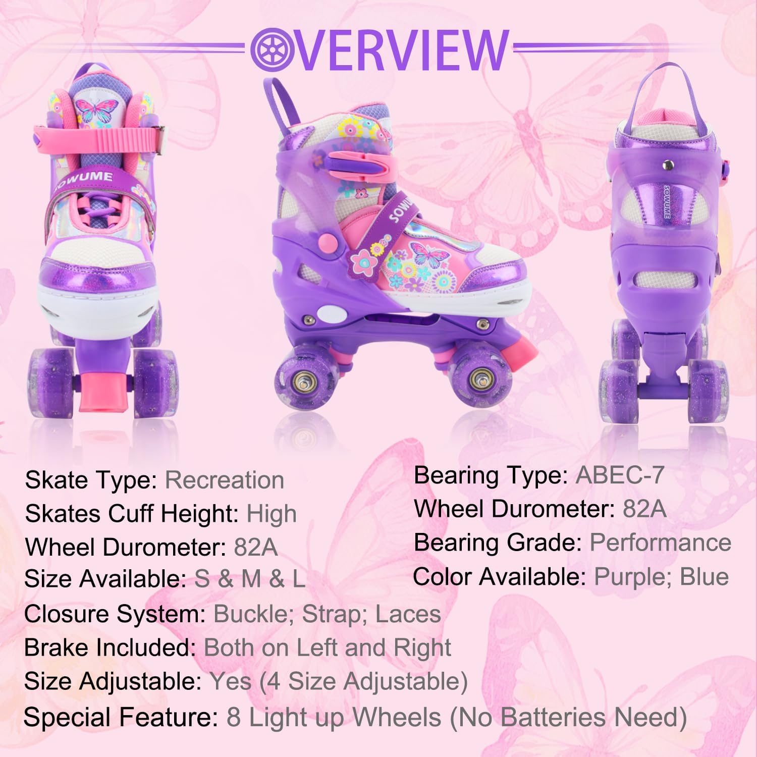 Thumbnail 4 de Sowume Adjustable Roller Skates for Girls and Women — Light-Up 8-Wheel Inline Skates (Adjustable Sizes)
