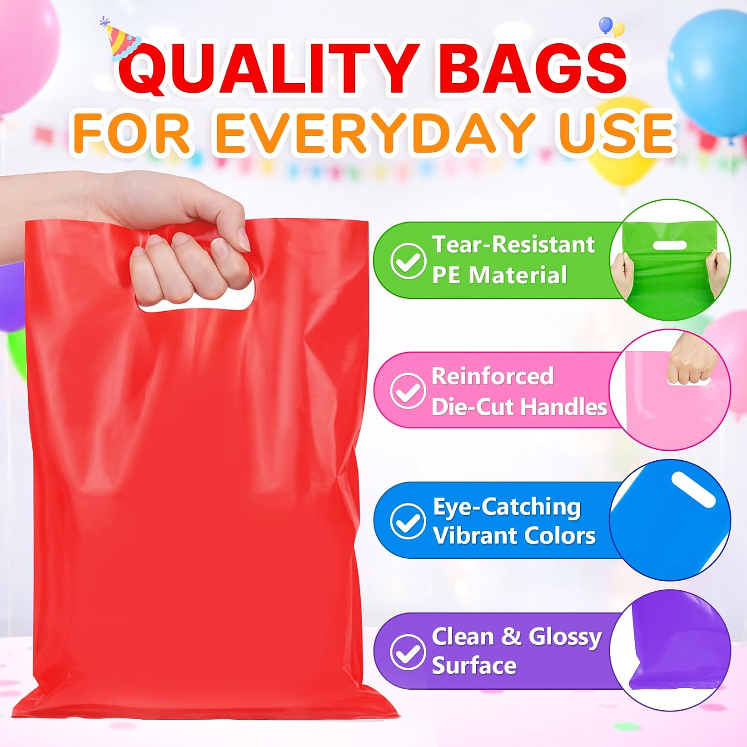 Thumbnail 6 de ANZNKU 50-Pack Red 8x11 Party Favor Bags with Handles