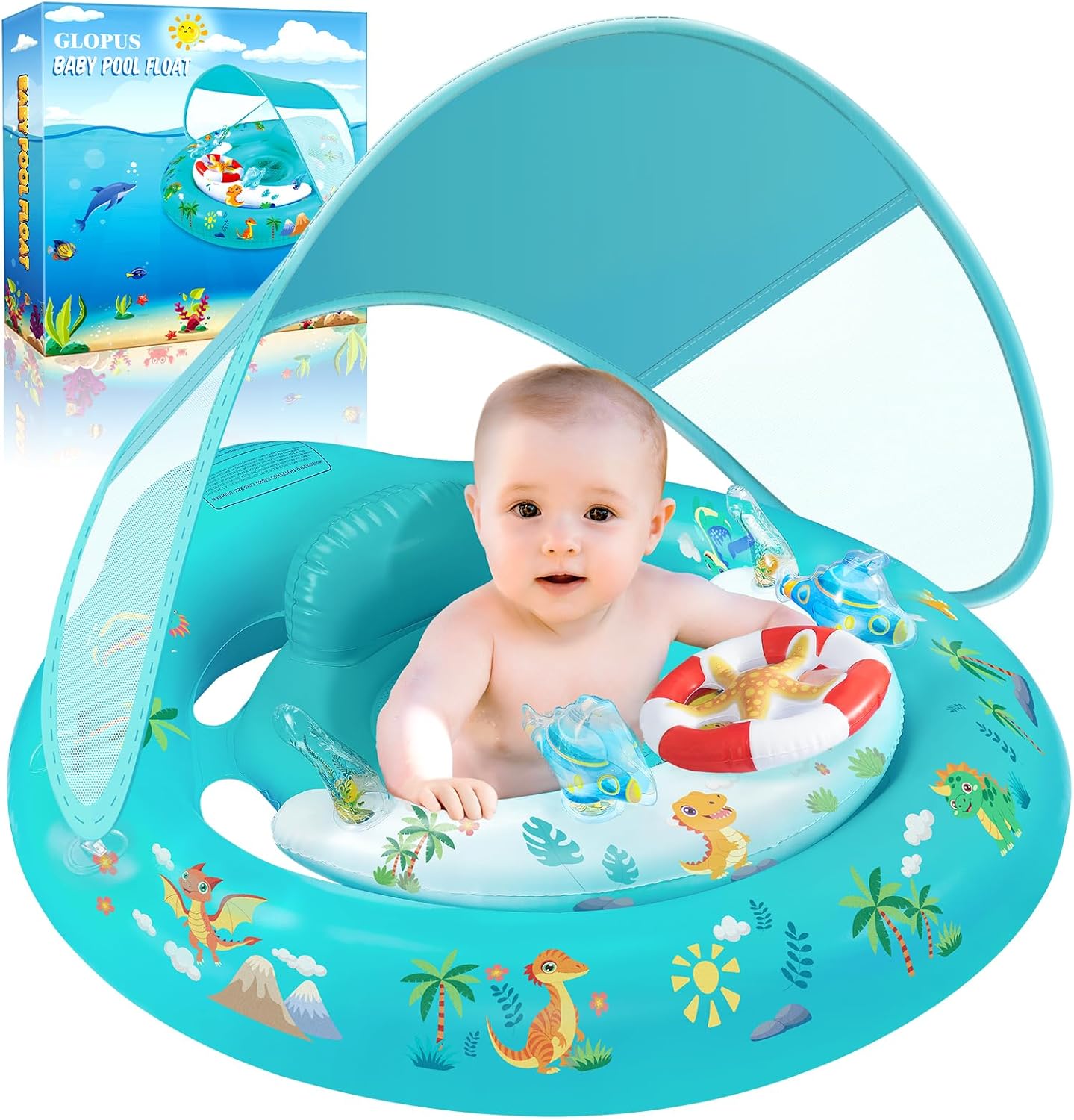 Thumbnail 6 de GLOPUS Schwimmring Baby – verstellbarer Sicherheitssitz, UPF50+ Sonnenschutzdach & Spielzeug, ab 6–36 Monaten