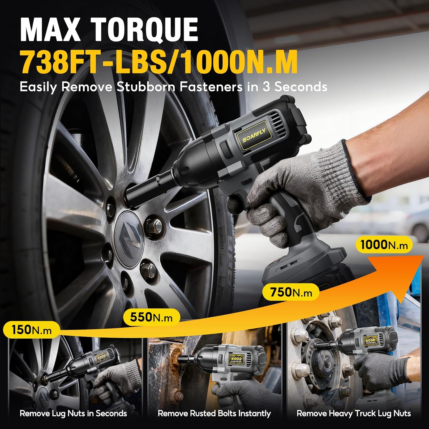 Detalle de SoarFly 1/2-Inch Cordless Impact Wrench, 738 Ft-lbs, Brushless, 21V