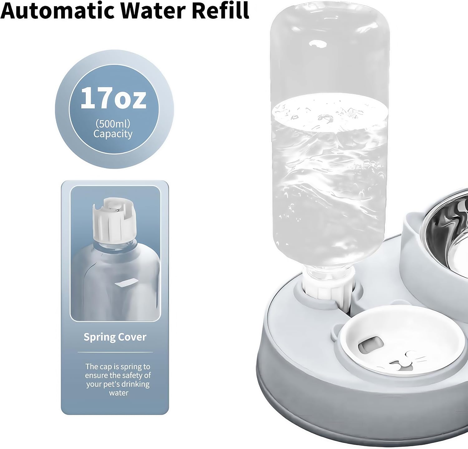 Detalle de Marchul 3-in-1 Katzennapf Set: Futter-, Wasser- und Wasserspender-Schalen mit 15° Neigung