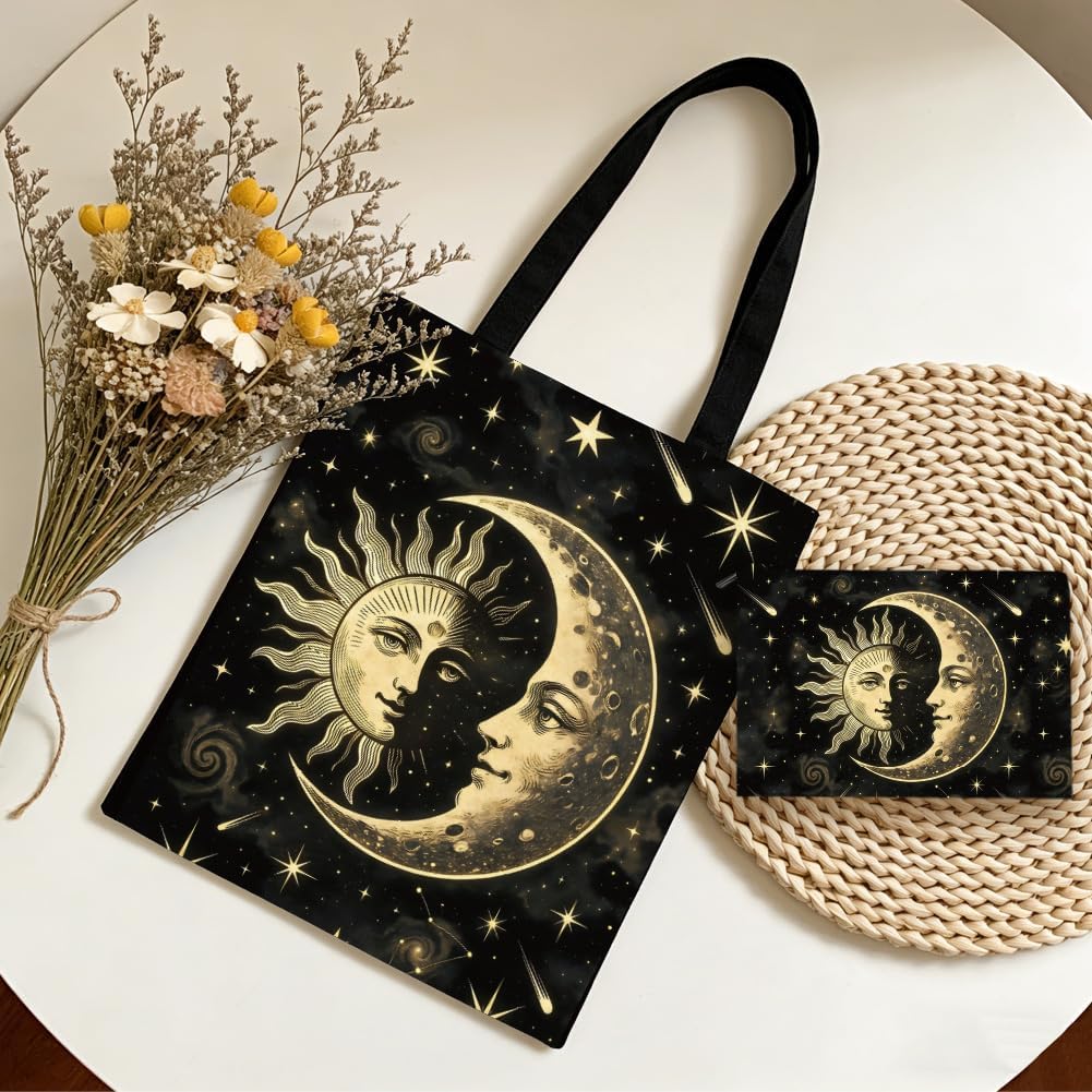 Thumbnail 1 de Twinklemon 2 Pack Canvas Tote Bag for Women with Makeup Pouch – Sun & Moon Edition