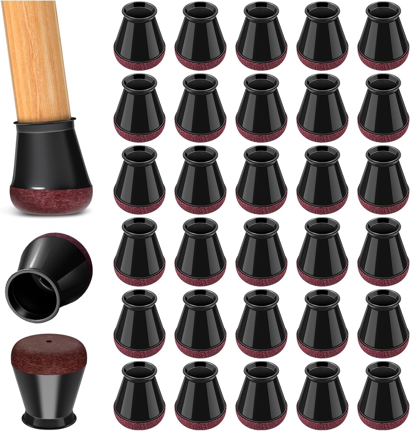 Detalle de 32 Gommini per Sedie Rotonde in Feltro con Silicone, Protezioni per Piedi Sedie con Diametro 14–20 mm