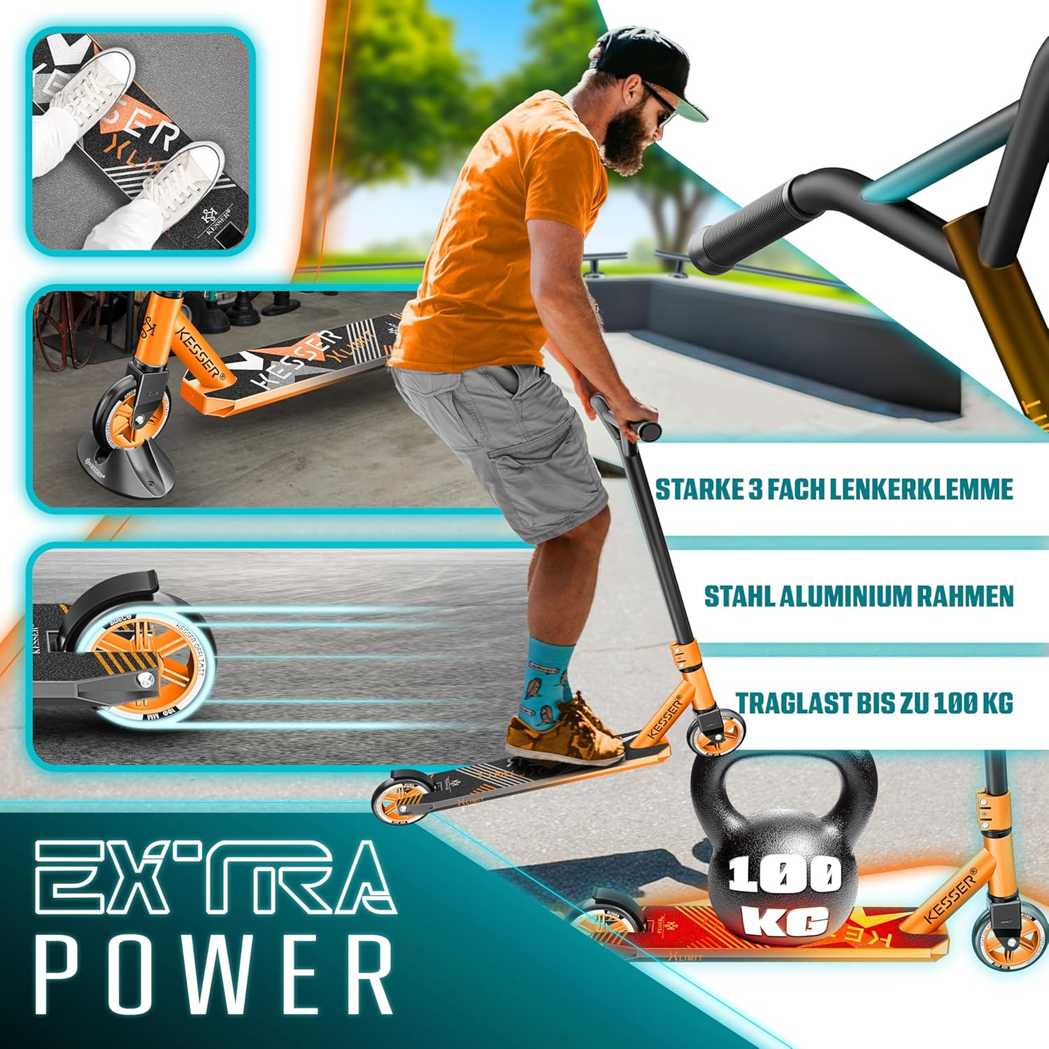 Thumbnail 4 de KESSER Stunt Scooter X-Limit mit 360°-Lenkung, ABEC 9 und 100-mm-PU-Rädern (bis 100 kg)