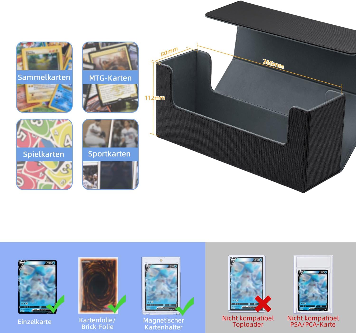 Thumbnail 2 de Tolesum Card Deck Box für MTG – magnetische Kartenbox aus PU-Leder (für 580+ Sammelkarten, schwarz/grau)