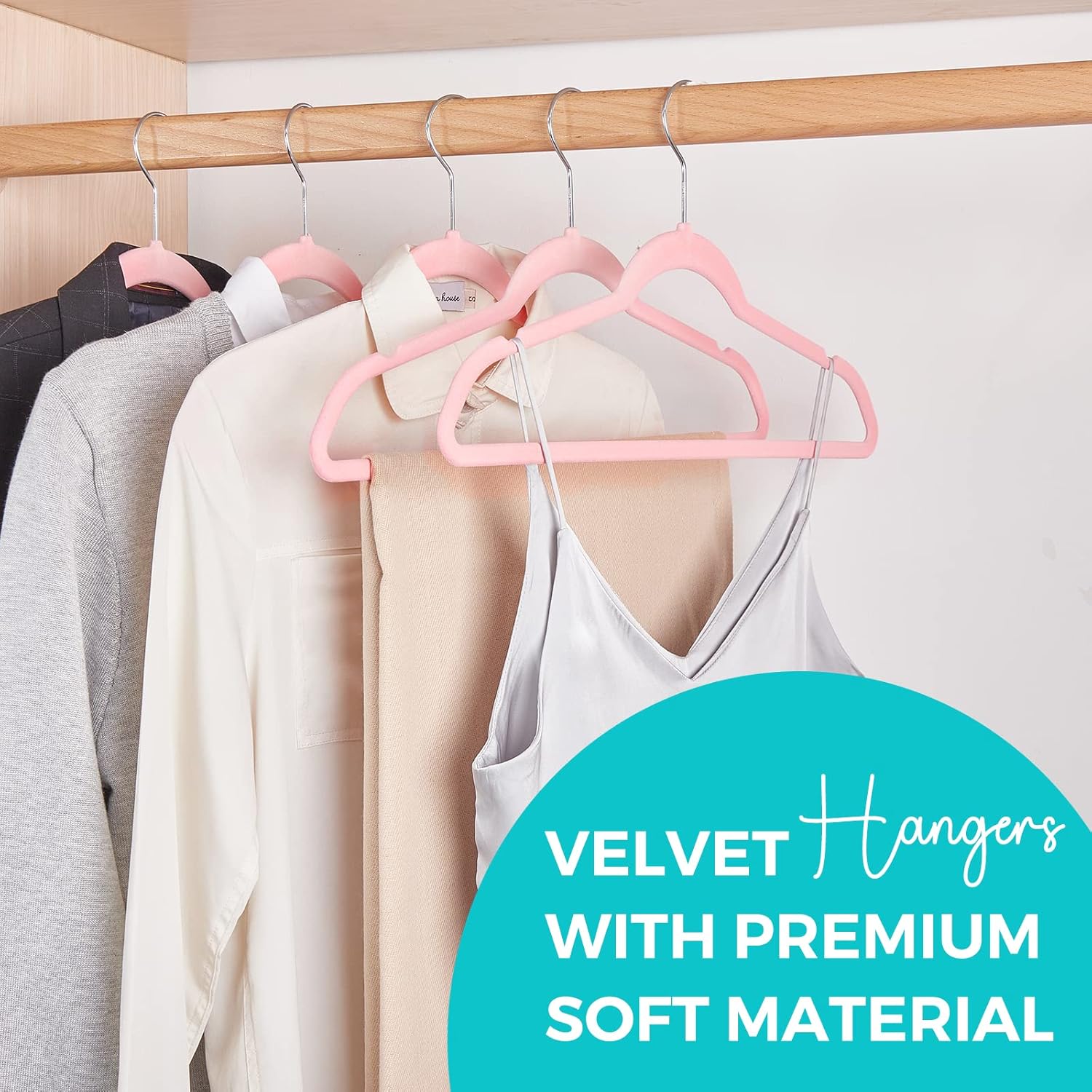 Thumbnail 1 de HOUSE DAY Premium Velvet Hangers 50 Pack Pink — Non-Slip, Ultra-Thin, Heavy-Duty Velvet Hangers
