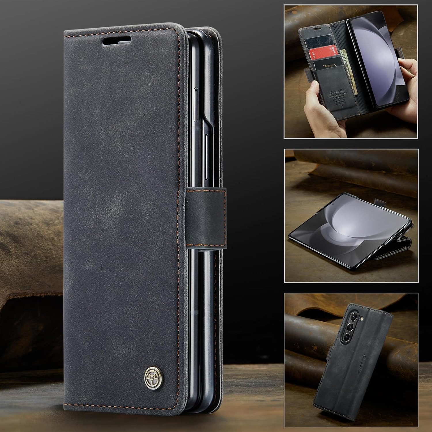 Thumbnail 4 de Lanranwa Handyhülle für Samsung Galaxy Z Fold 5 – Klapp-Flip Case aus PU-Leder mit Kartenfächern, Standfunktion und Magnetverschluss