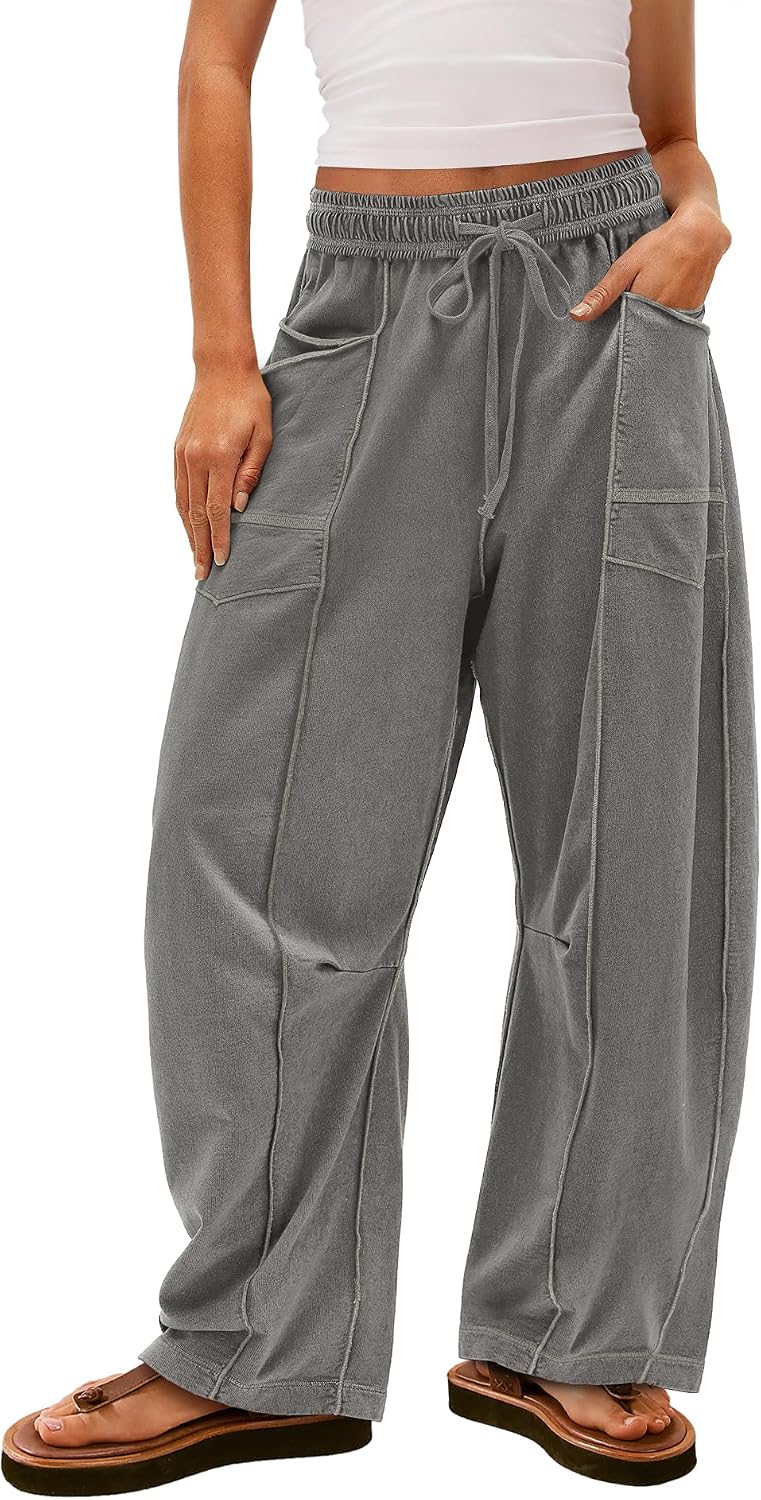 Detalle de Yanekop Women's Baggy Wide-Leg Palazzo Pants with Side Pockets