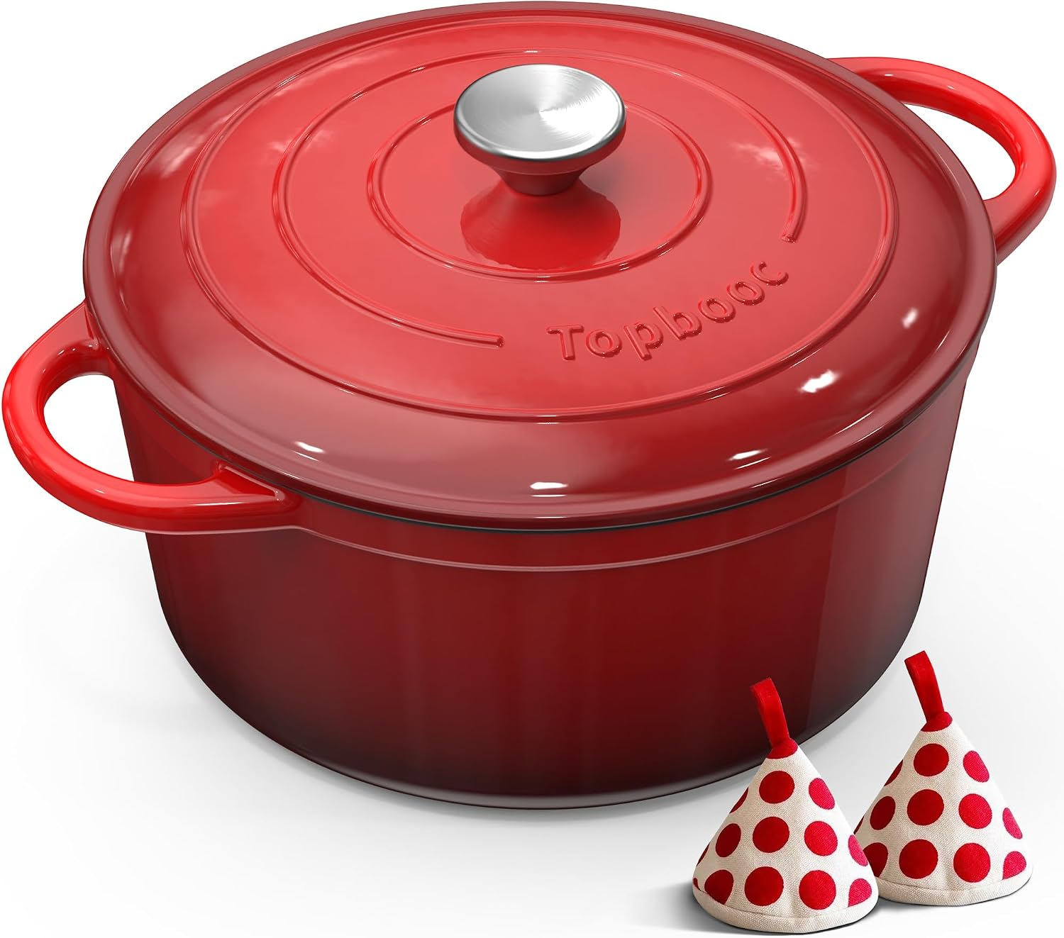 Topbooc Gusseisen Topf Brotbackform 26 cm – emailliert, 5 L, Rot