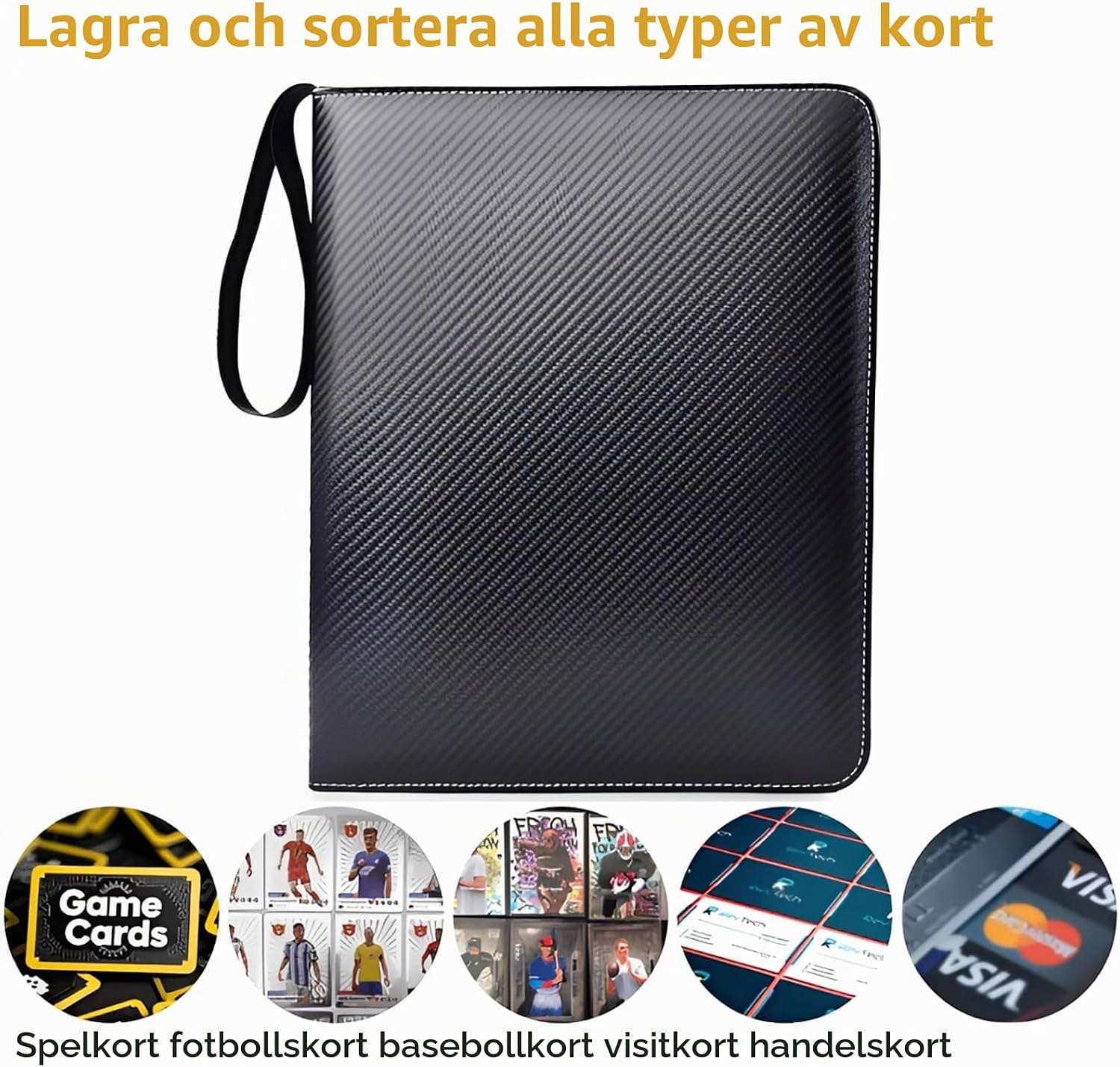 Detalle de Brizuf 001 samlarkortalbum för 900 kort, svart PU med dragkedja