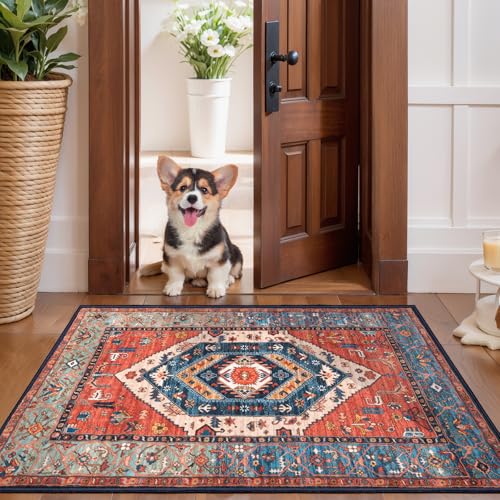 Detalle de SERISSA Boho 2x3 Rust Entryway Rug, Low-Pile 🏠