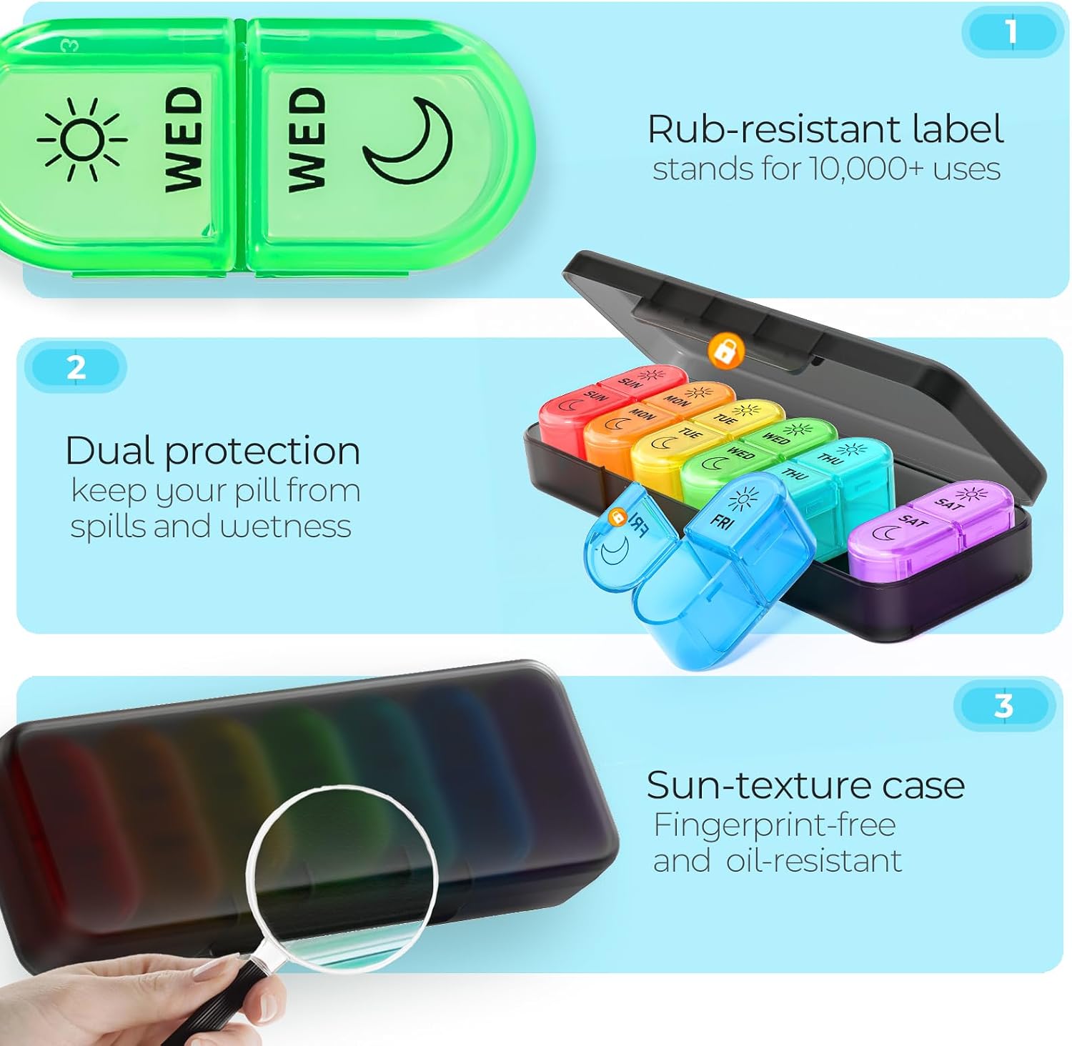 Thumbnail 5 de Pill Boxes 7 Day 2 Times a Day Large Daily Pill Organiser – BPA-Free Week-at-a-glance AM/PM Box