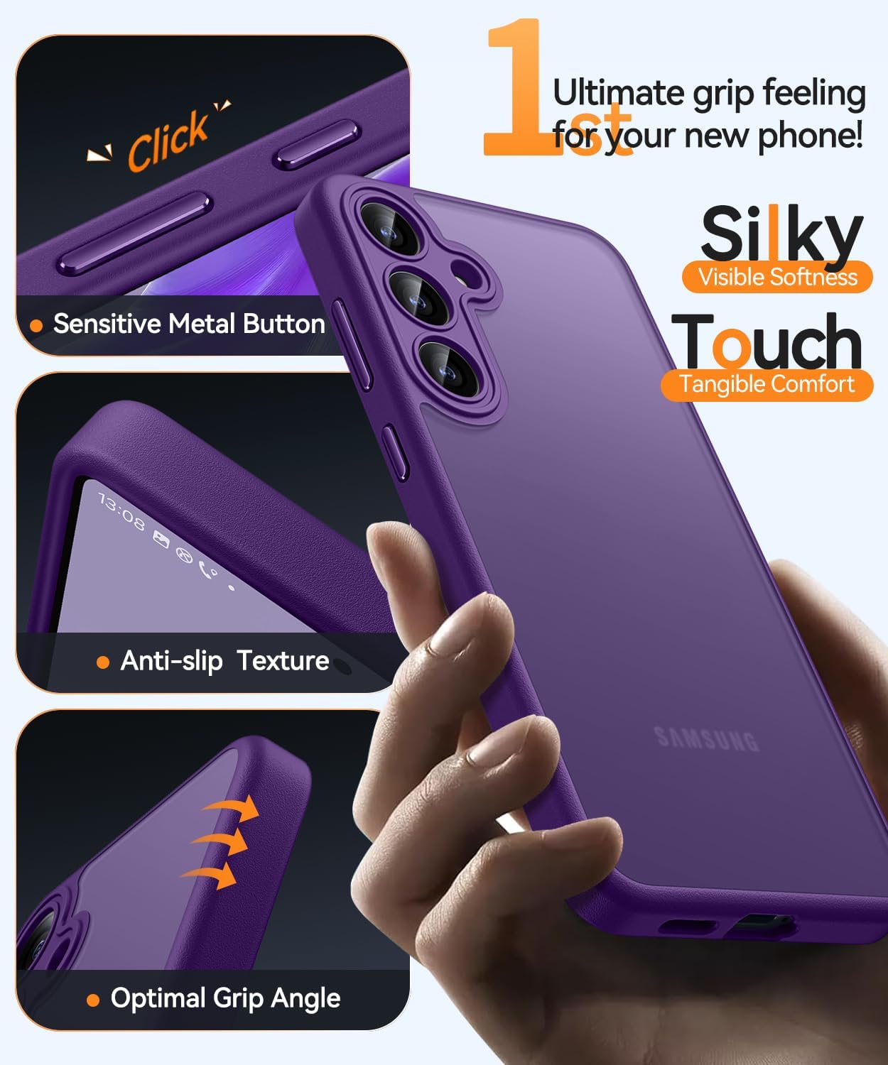 Detalle de CANSHN Cover Opaca per Samsung Galaxy S25 (6.2 Pollici) – protezione completa della fotocamera, body opaco e viola profondo