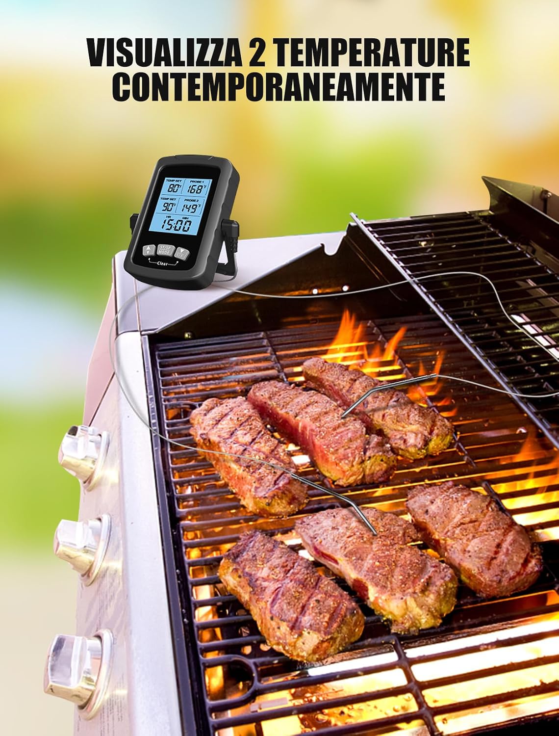 Detalle de CIRYCASE Termometro Cucina Doppia Sonda 16.3 cm – Lettura rapida, dual probe e allarme per BBQ