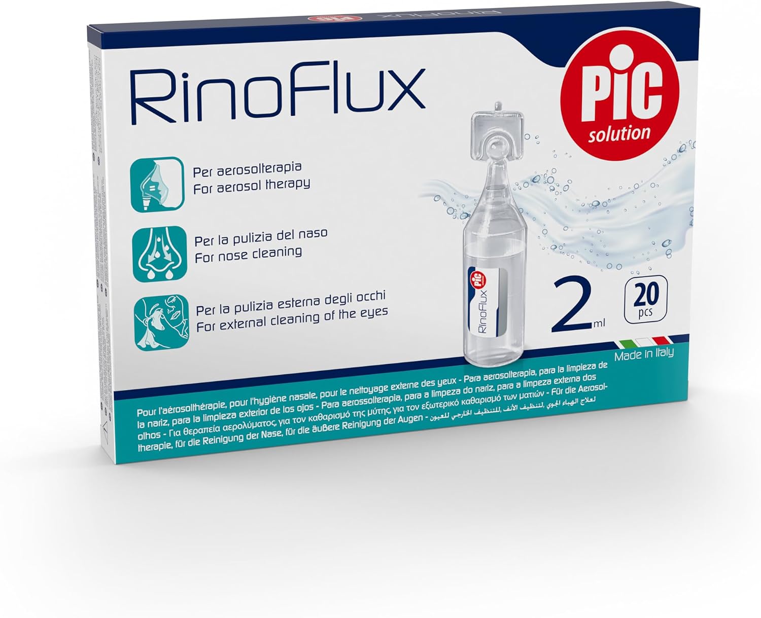 Detalle de Pic Solution Rinoflux Solution saline isotonique en ampoules 2 ml (20 ampoules) – lavage nasal quotidien