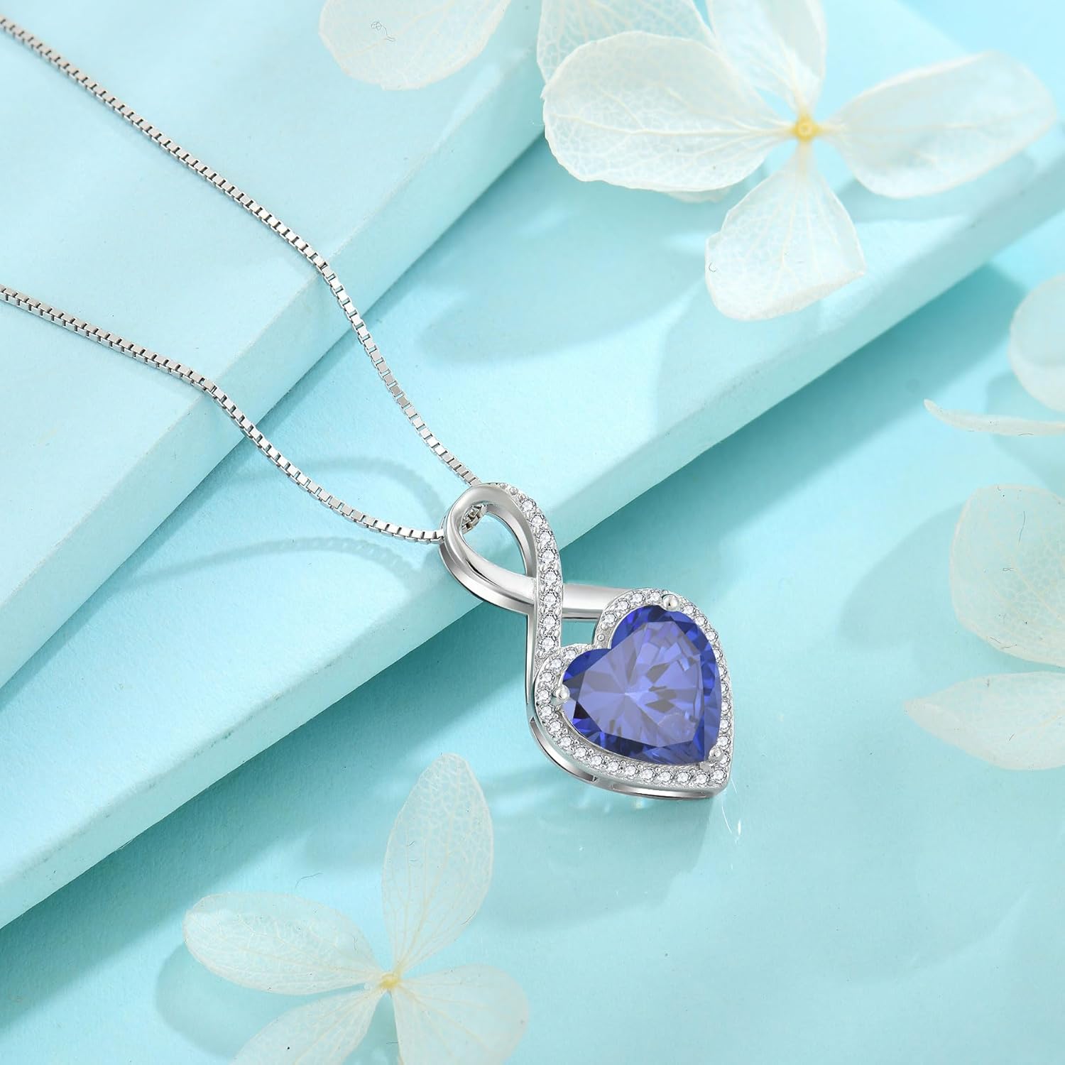 Thumbnail 3 de FJ Unendlichkeit Kette Damen 925 Sterling Silber Herz mit Geburtsstein & Unendlichkeitssymbol