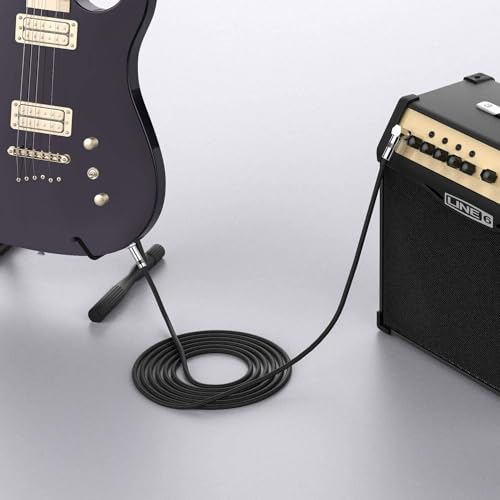 Detalle de New Bee Instrumentenkabel 3 m – 1/4'' Klinke, Gerade und Winkel, für Gitarre, Bass, Keyboard, Pro Audio