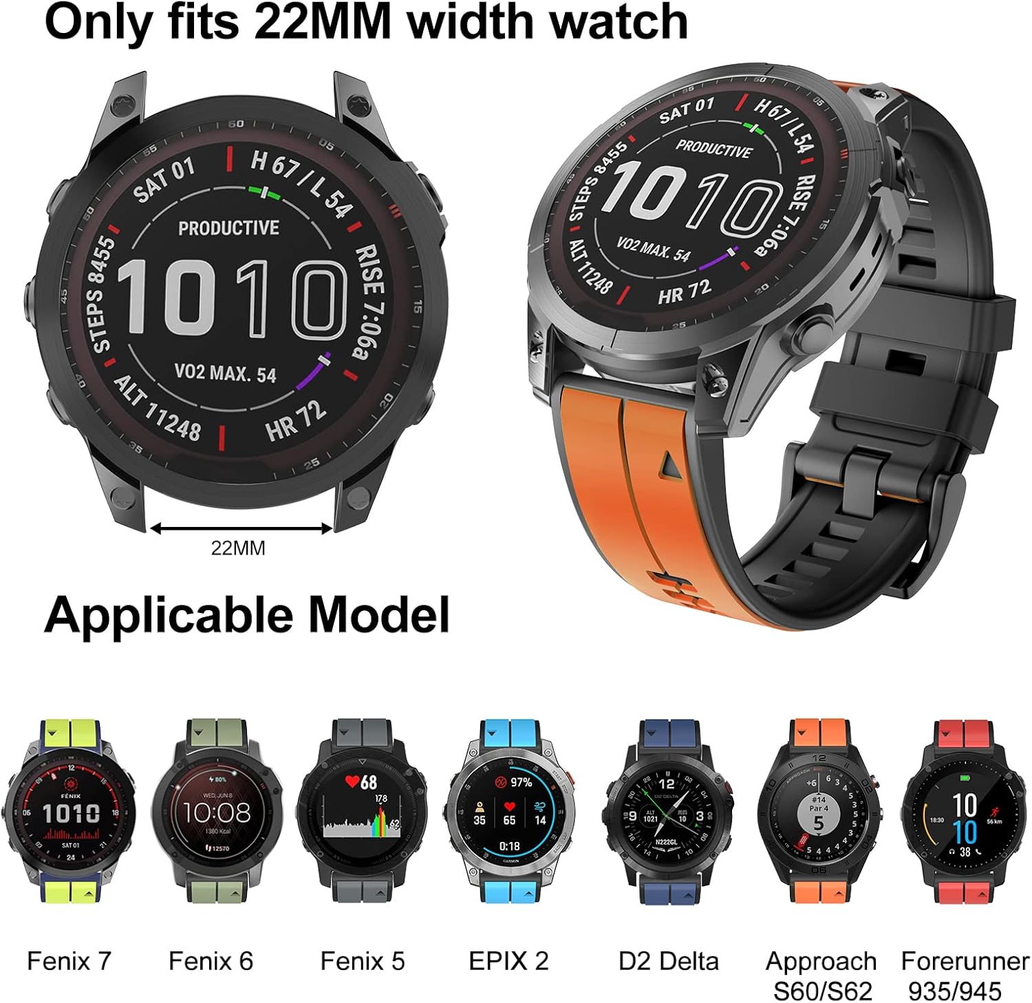 Thumbnail 4 de ISABAKE 22mm Silicone Quick Fit Strap for Garmin Fenix 7/6/5, EPIX 2, Forerunner 935/945 and more