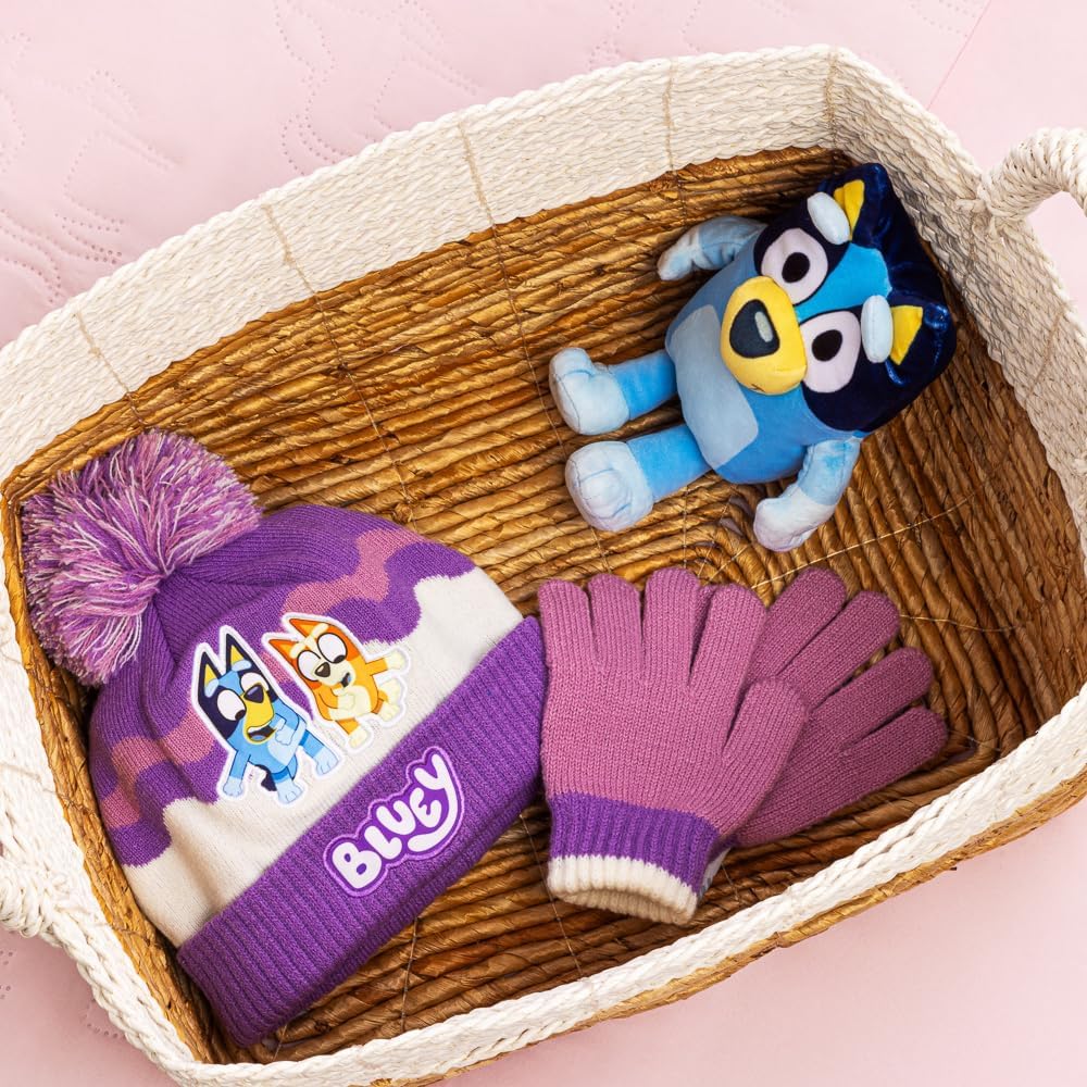 Detalle 1 de Bluey Girls Winter Hat and Gloves Set – Toddler Beanie with Pom Pom + Matching Knit Gloves