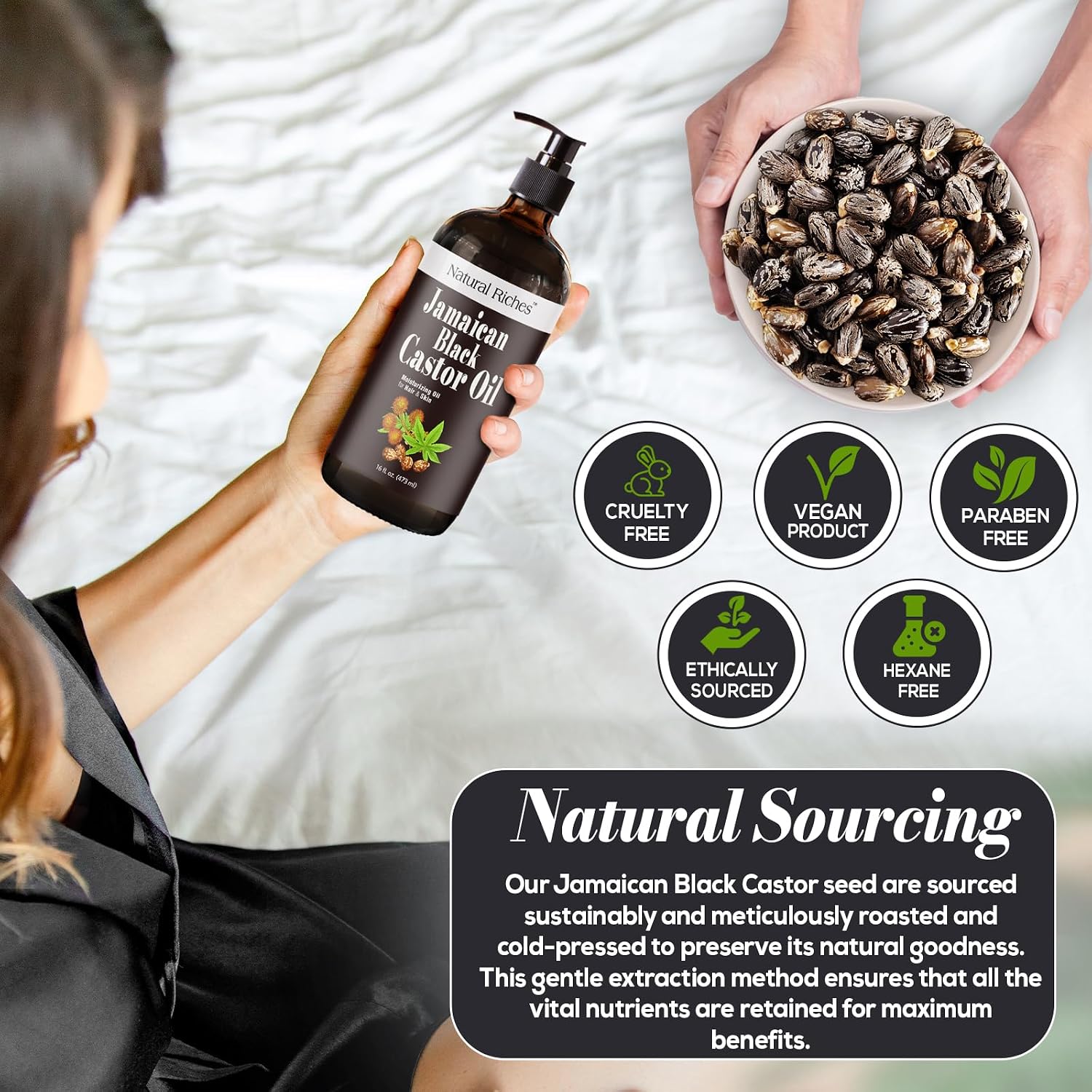 Thumbnail 6 de Natural Riches Jamaican Black Castor Oil (16 fl. oz) in Glass Bottle, Organic Cold-Pressed for Hair, Skin, Lashes, Brows & Scalp