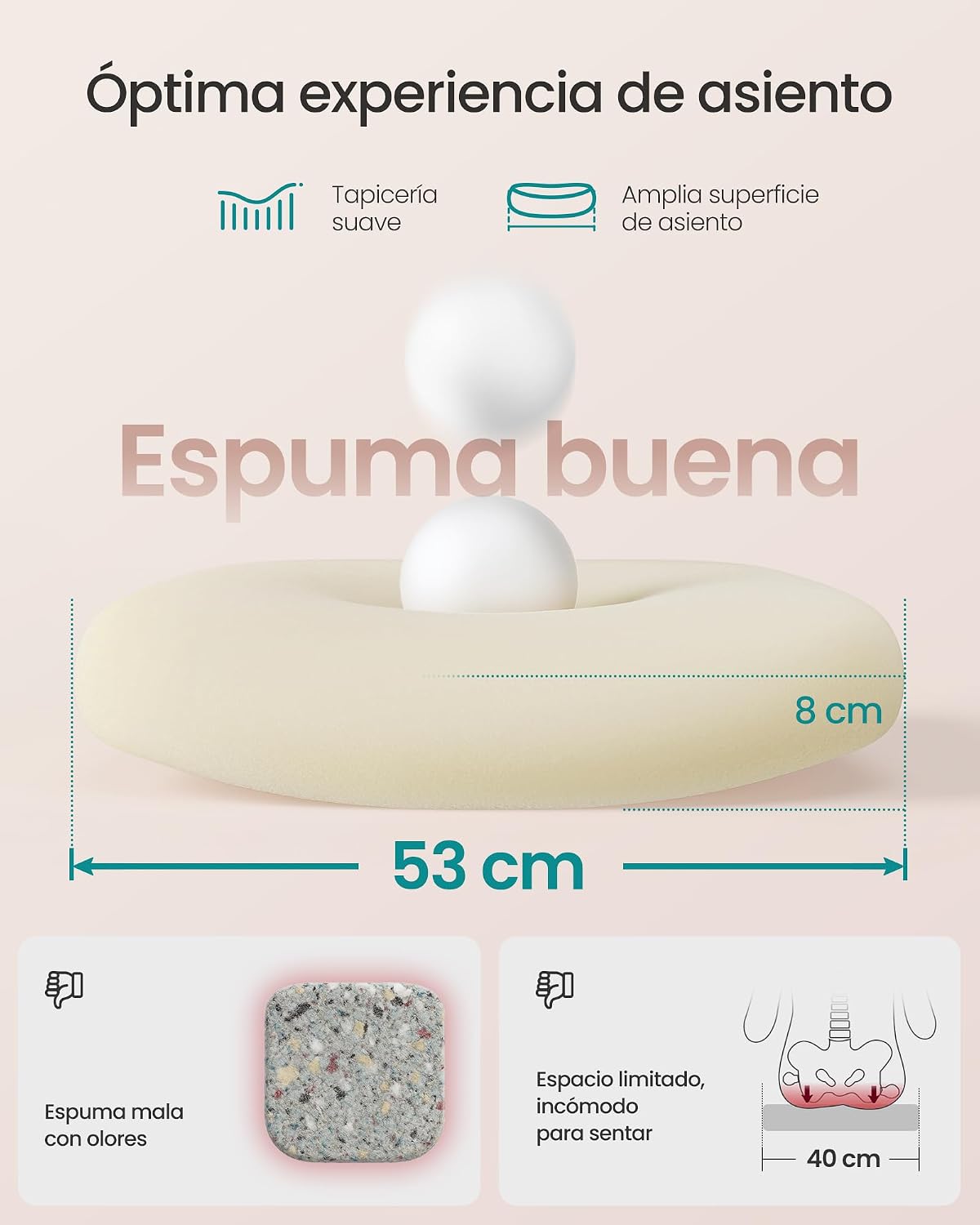 Thumbnail 4 de SONGMICS Silla de Oficina rosa pastel 53 cm