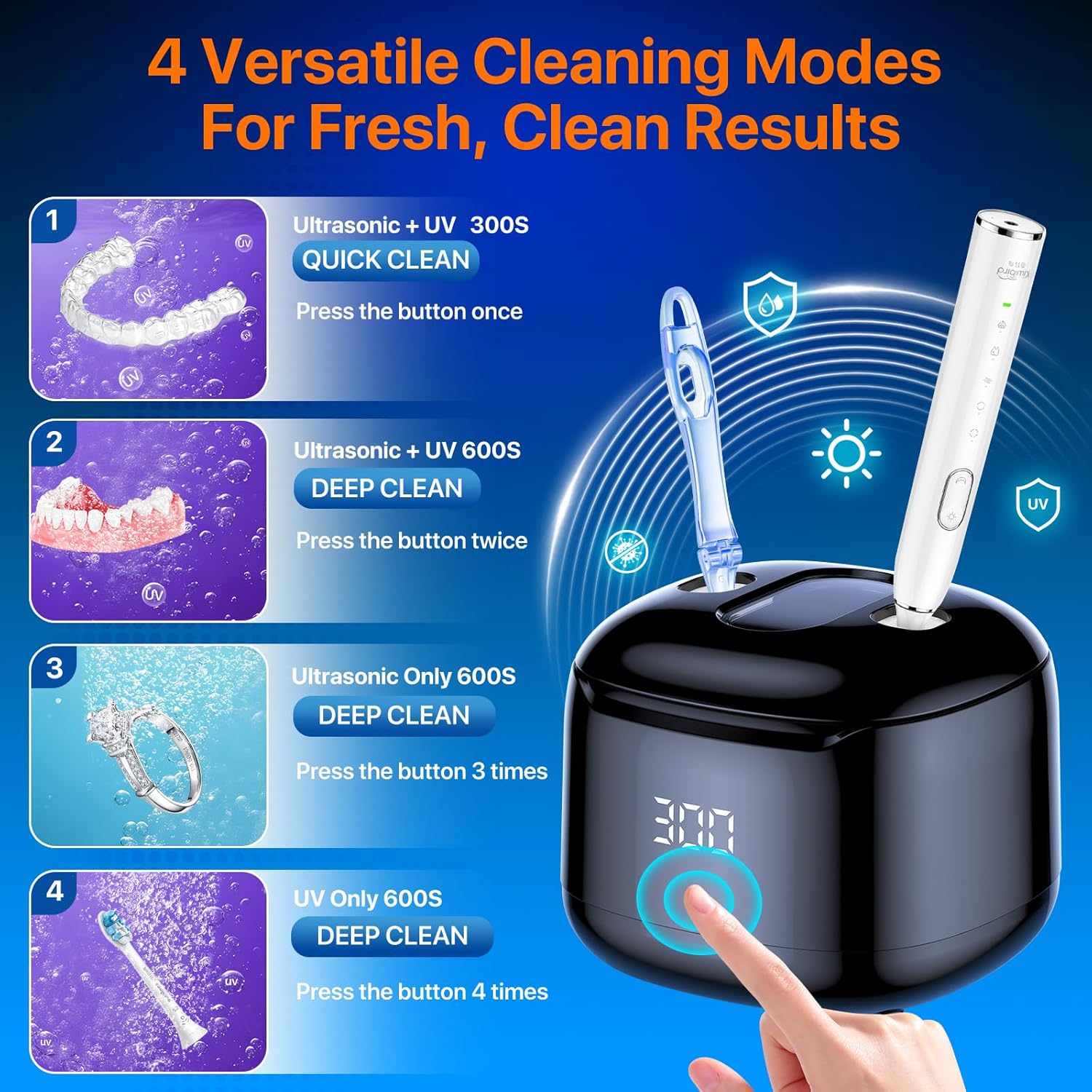 Thumbnail 3 de Ultrasonic Retainer Cleaner Machine — 49KHz, 220ML, 4-Mode UV + Ultrasonic Cleaner (Black)