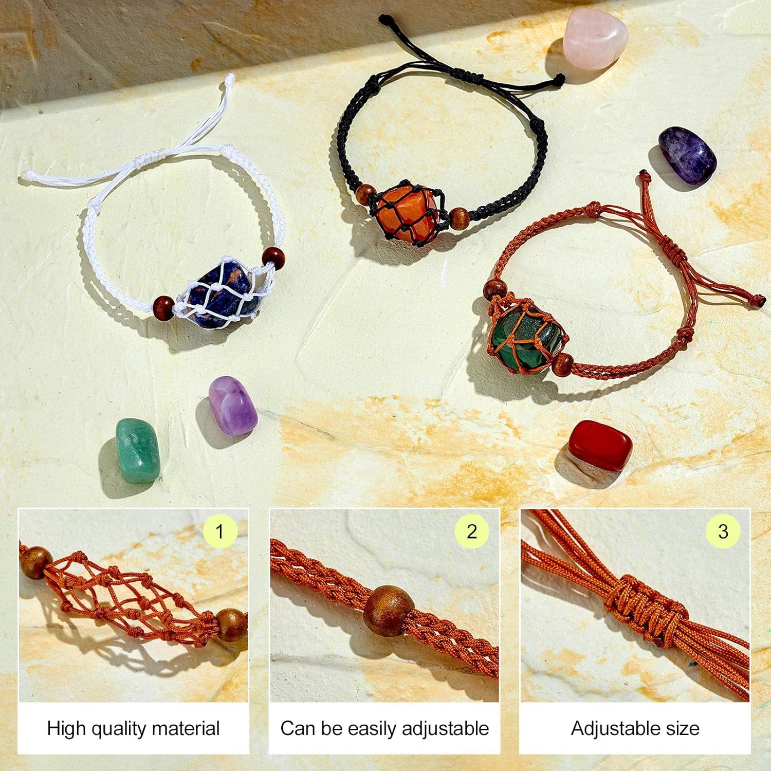 Detalle de WEWAYSMILE 12-Piece Empty Stone Bracelet Holder: Adjustable Cord DIY Kit (3 Colours)