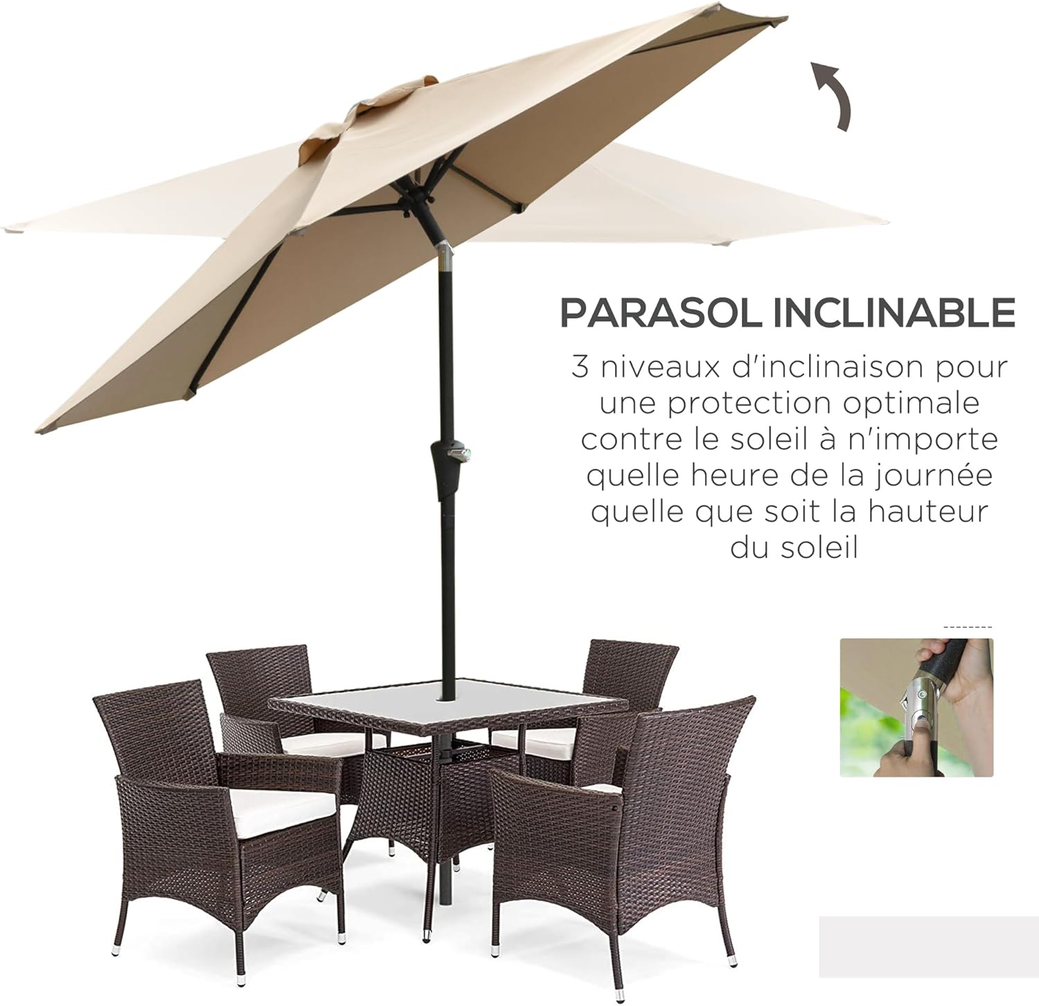 Thumbnail 3 de Outsunny parasol droit hexagonal inclinable Ø 2,30 x 2,16H m en métal et polyester haute densité