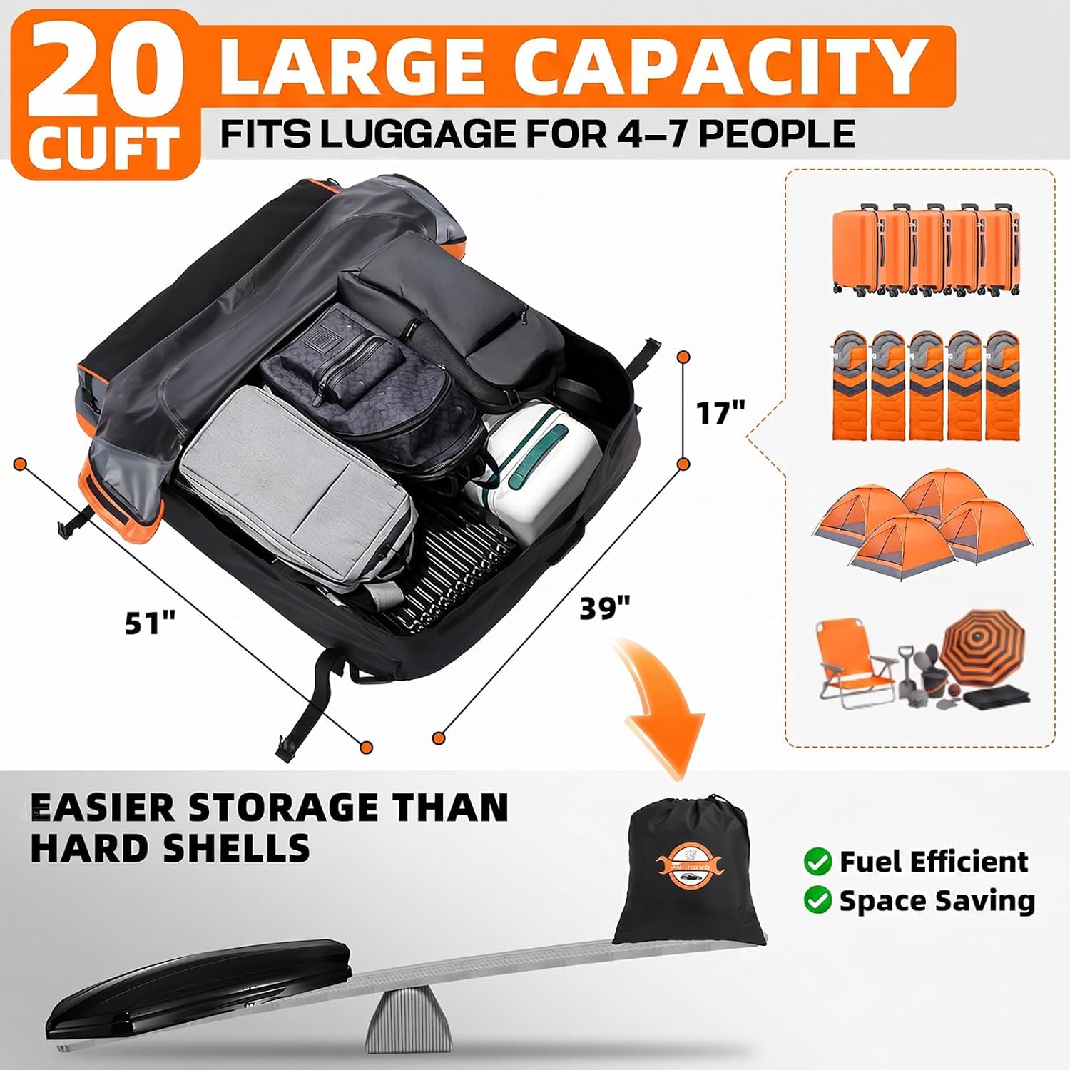 Detalle 2 de Sailnovo Rooftop Cargo Carrier 20 Cubic Feet