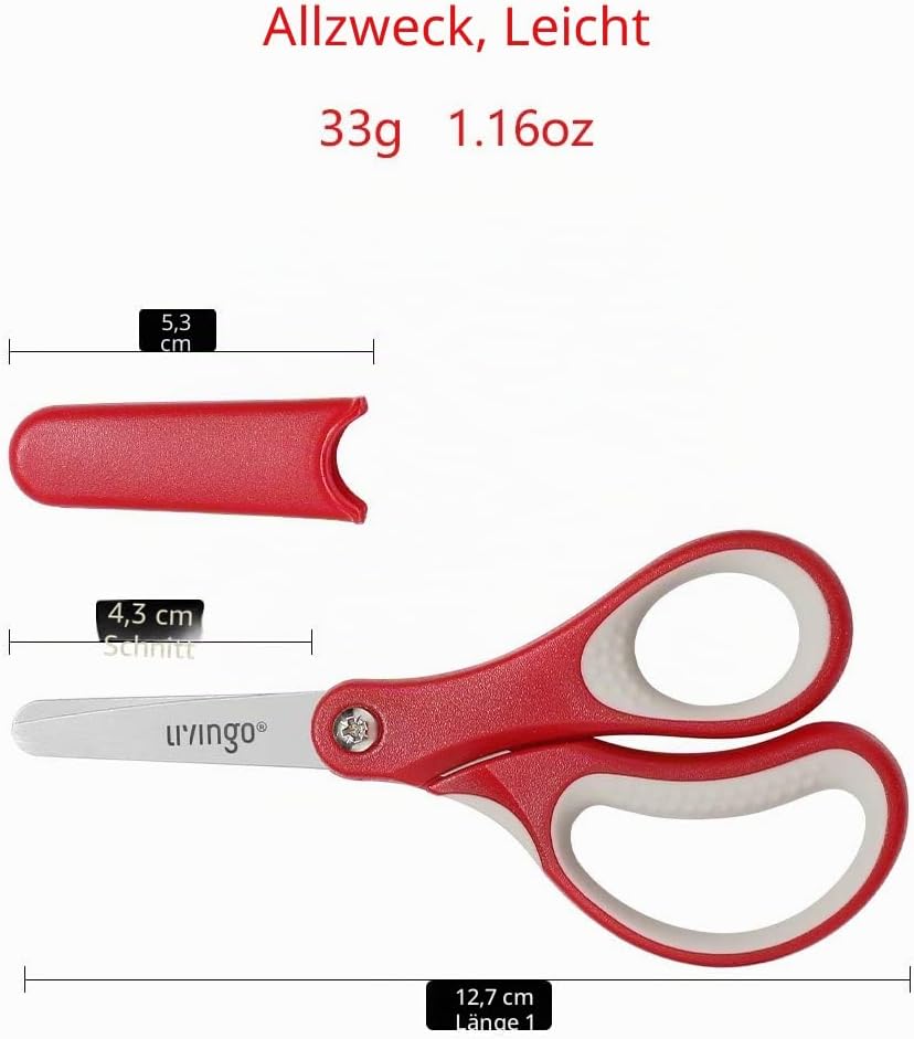 Detalle de LIVINGO Kinderschere – 13 cm, links-/rechtsgängige Sicherheits-Schere, stumpfe Spitze, 3 Stück