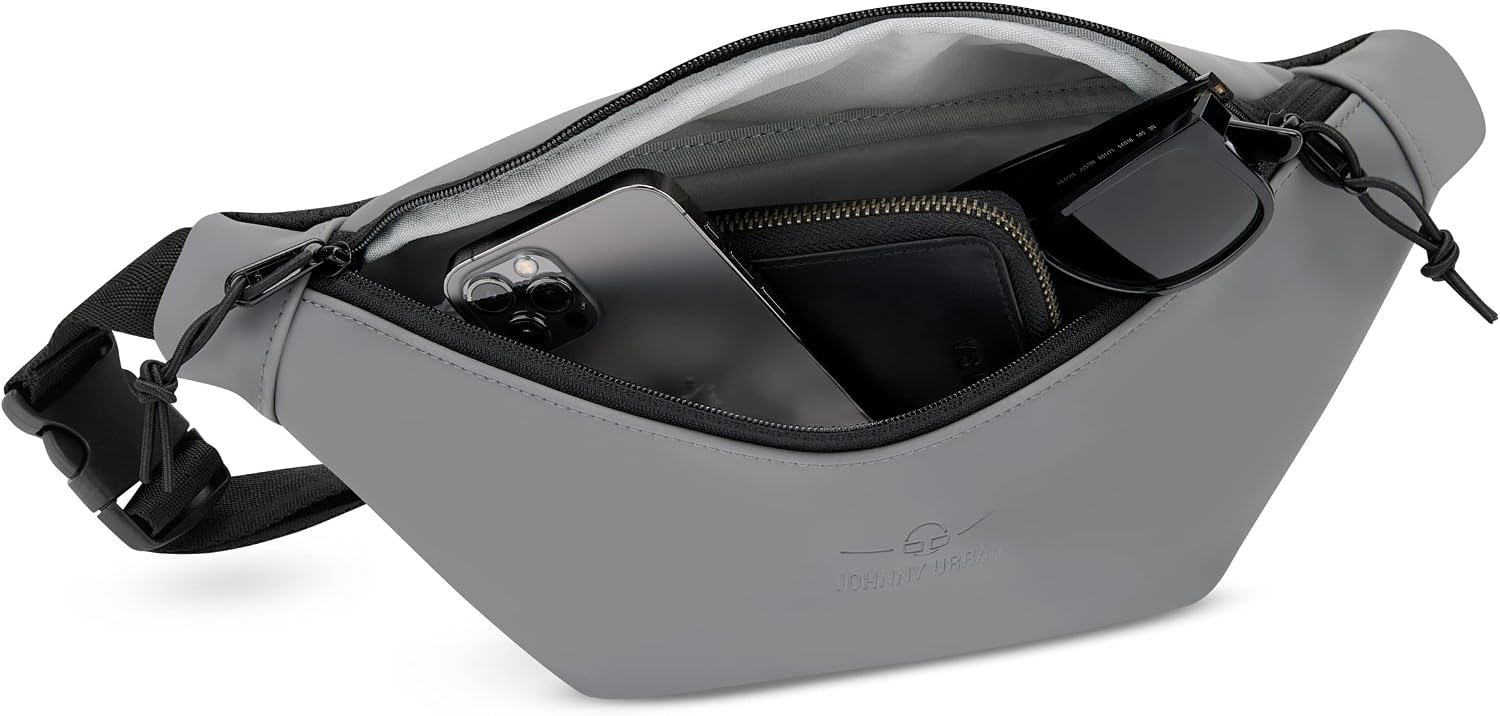 Detalle de Johnny Urban Riley Bauchtasche (Grau) – Gürteltasche & Crossbody mit flexiblem Gurt