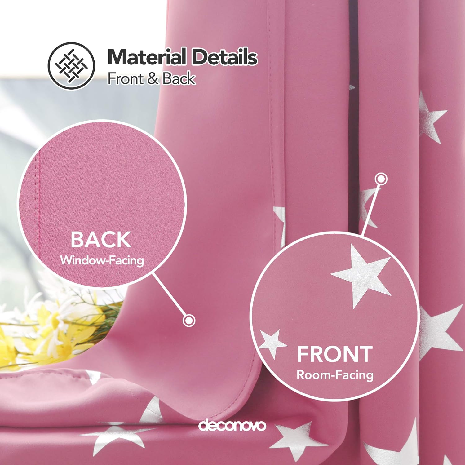 Thumbnail 2 de Deconovo Stars Foil Printed Thermal Insulated Curtains – 2 Panels, 52 x 95 Inch (Pink)