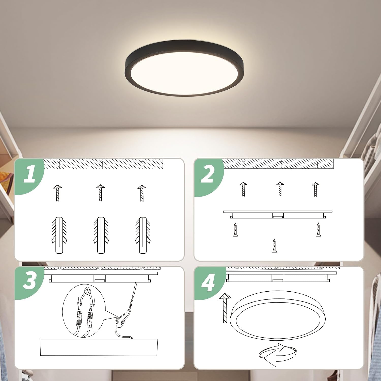Thumbnail 6 de cupgow 18HMD-4K-DE led-plafondlamp, zwart, 18 cm, 15 W, 4000 K