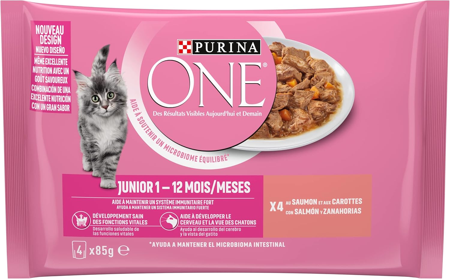 Detalle 2 de PURINA ONE Junior Lachs Kätzchen 4×85 g 🐱