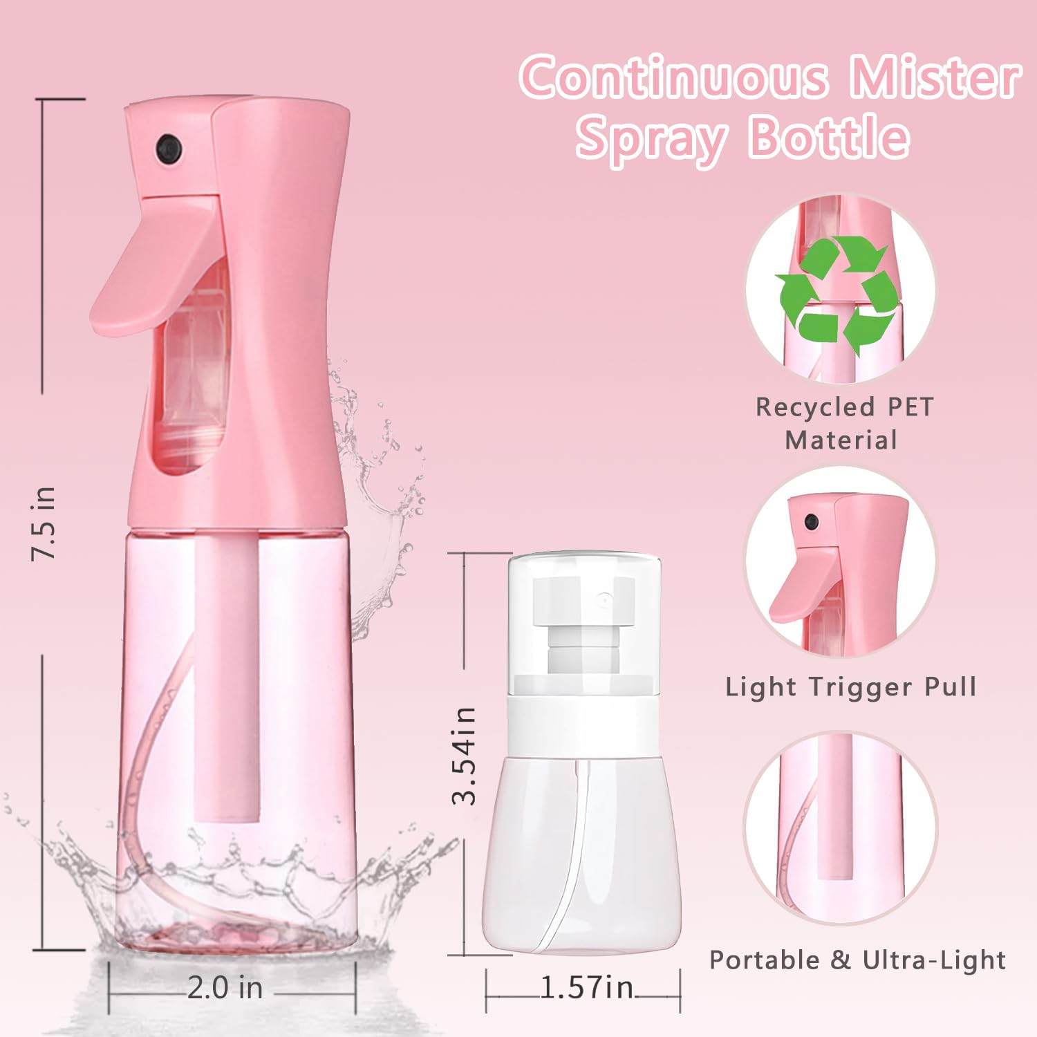 Detalle 2 de 3 Pack Spray Bottles with 2-Pack Continuous Mist and Travel Bottle — Pink