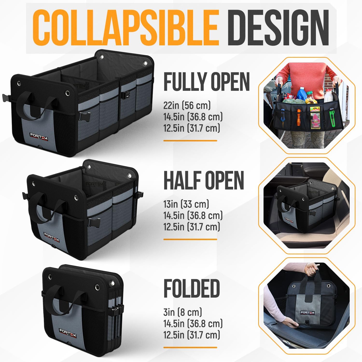 Thumbnail 6 de FORTEM Car Boot Organiser (SUV Boot Tidy) with Collapsible Compartments, 65L Storage