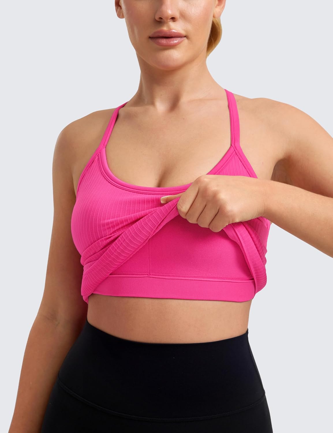 Detalle de CRZ YOGA canotta sportiva da donna incrociata sul retro per fitness, yoga e running