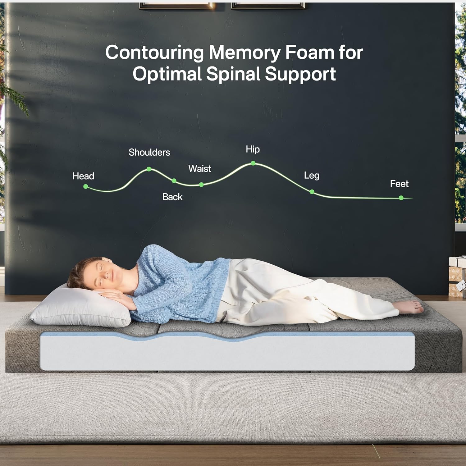 Detalle 2 de Fancylion 6-Inch Folding Memory Foam Mattress Topper—Queen Size