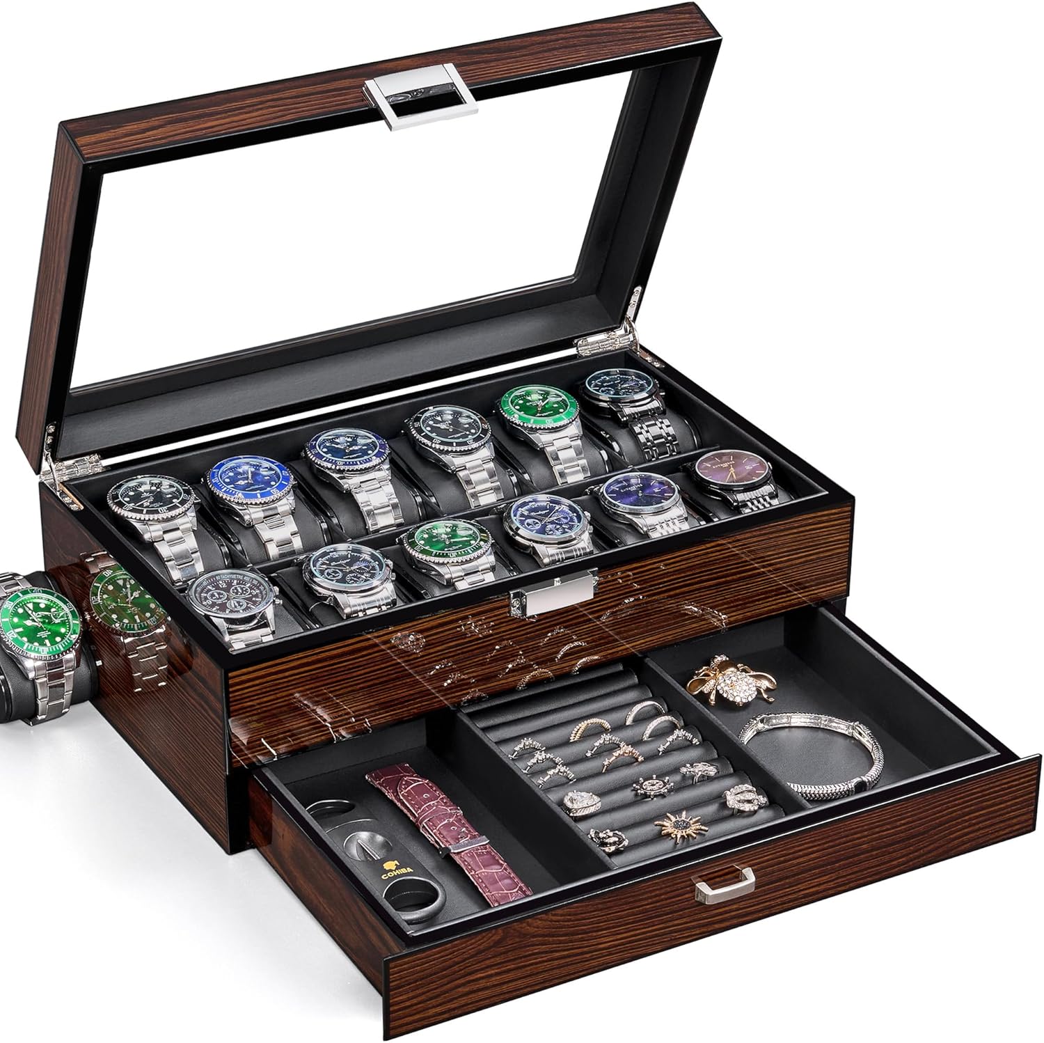 Detalle de BEWISHOME ESSH02Y caja para 12 relojes 🕰