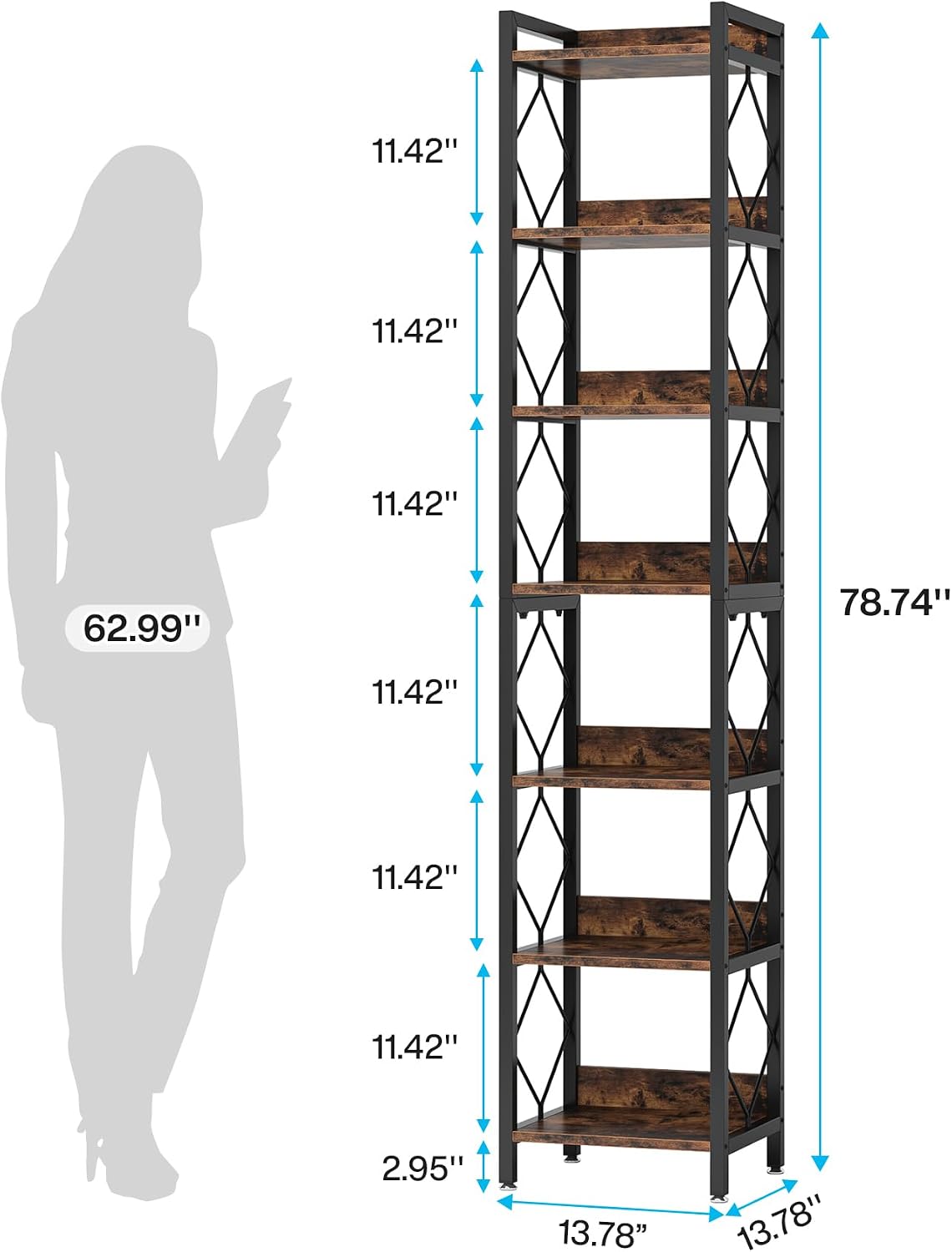 Thumbnail 1 de Tribesigns Narrow Bookshelf 7-Tier